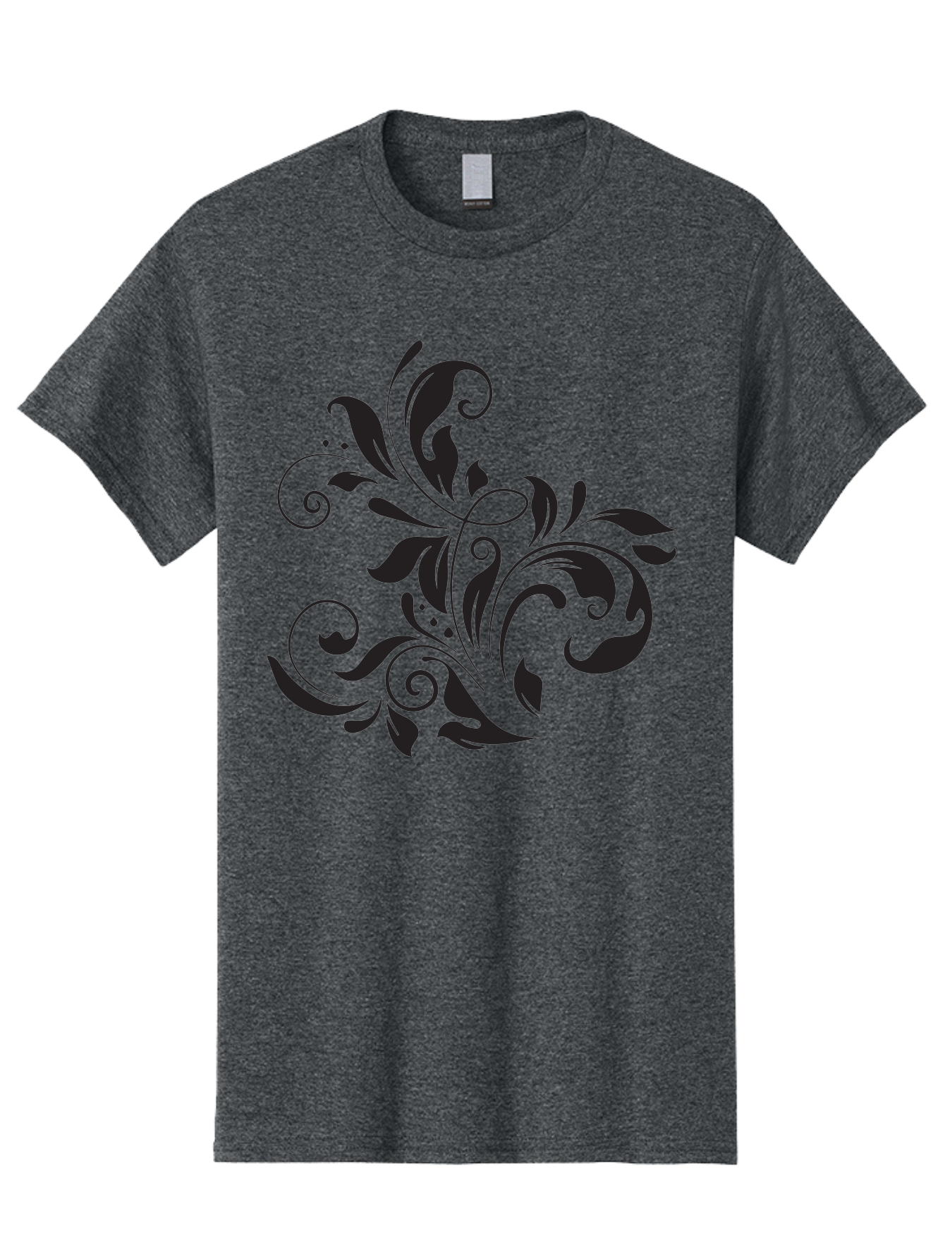 Black-Floral-Pattern Men'S Graphic Tee, 100% Cotton, Comfortable Casual Summer Wear, Machine Washable, Black Floral Pattern, Swirling Leaves, Ornate Design, Decorative Elements, Intricate Details, Elegant Graphics Aac519