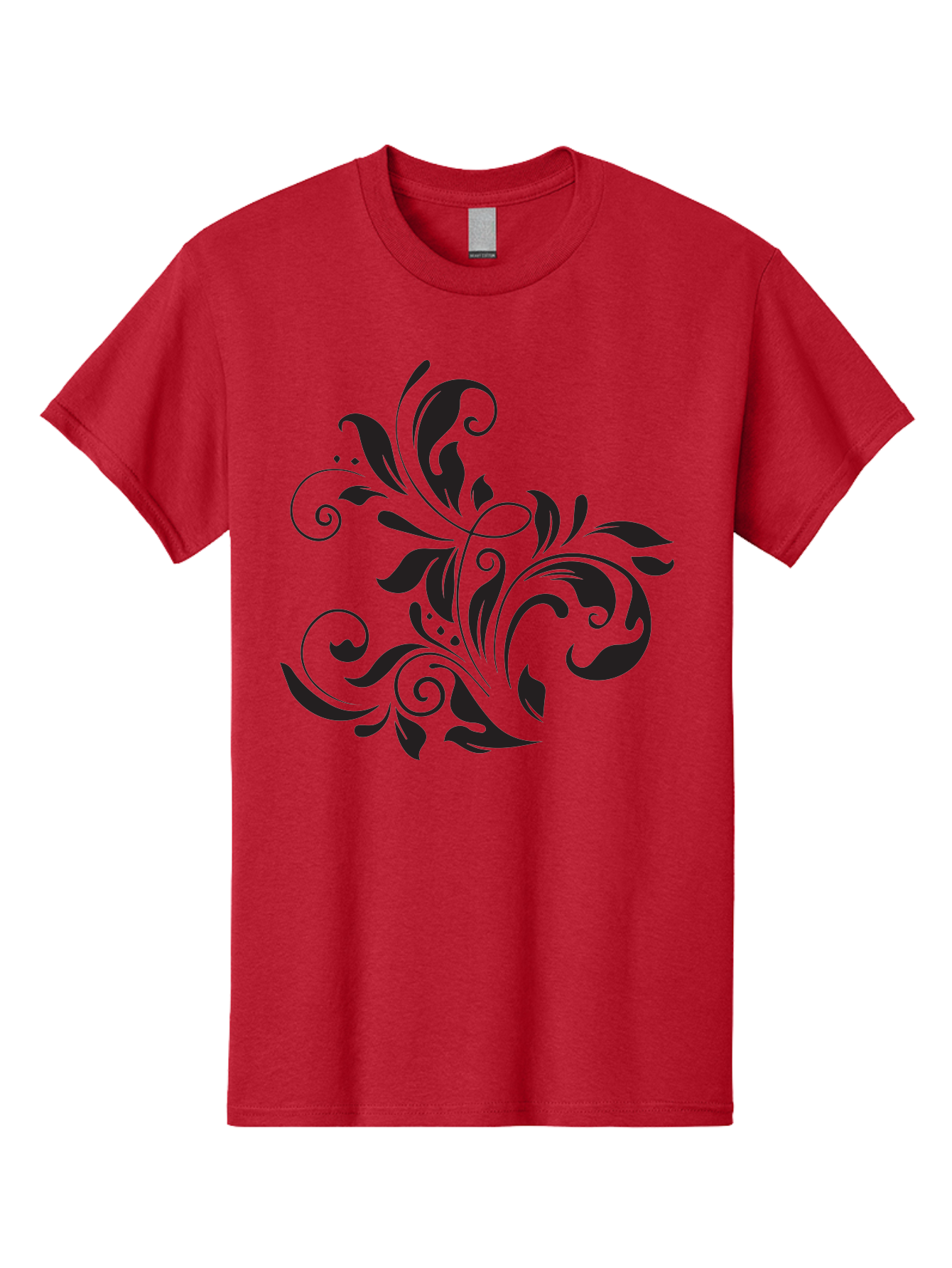 Black-Floral-Pattern Men'S Graphic Tee, 100% Cotton, Comfortable Casual Summer Wear, Machine Washable, Black Floral Pattern, Swirling Leaves, Ornate Design, Decorative Elements, Intricate Details, Elegant Graphics Aac519