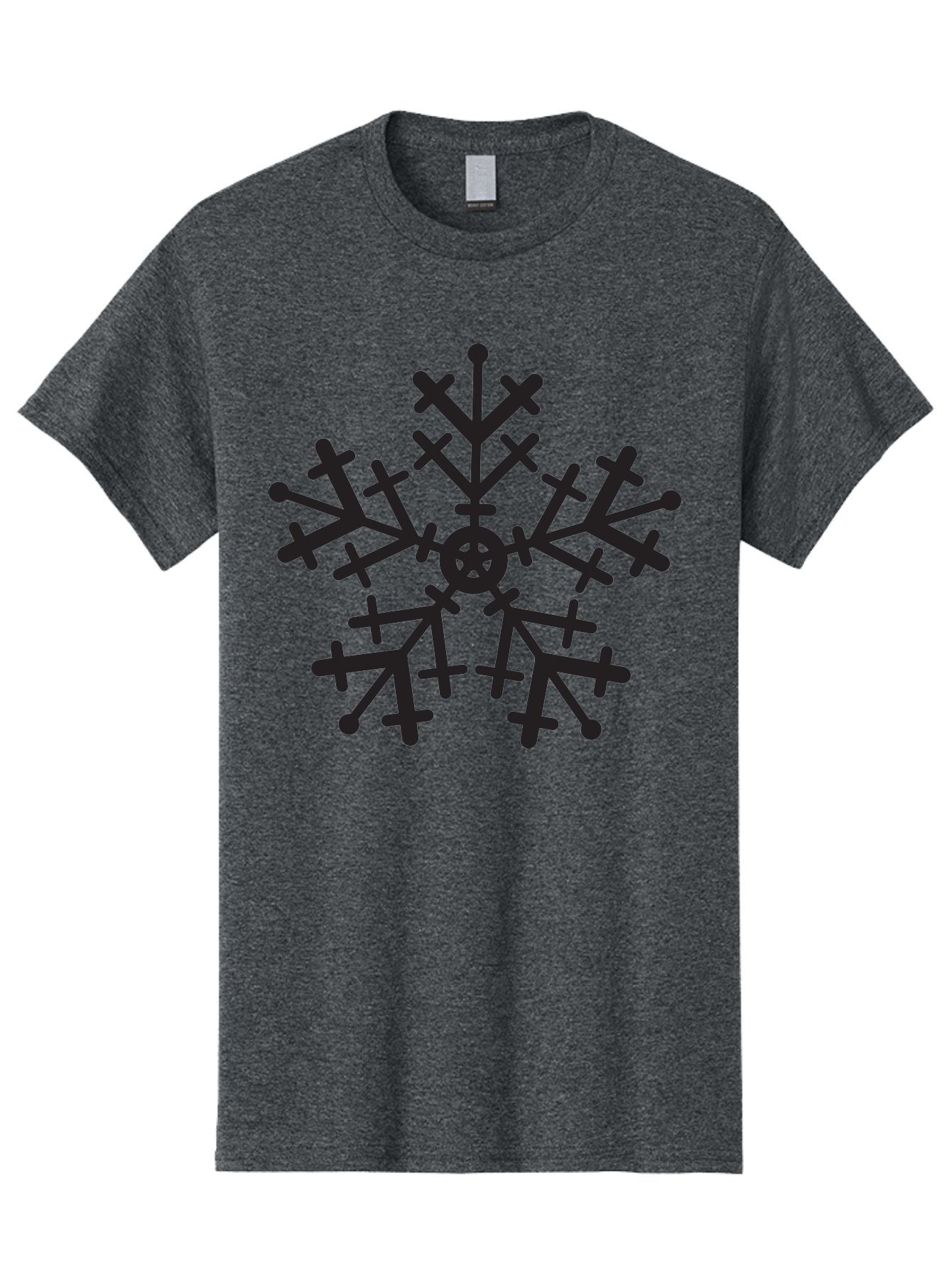 Black-Snowflake Men'S Graphic Tee, 100% Cotton, Comfortable Casual Summer Wear, Machine Washable, Snowflake Design, Winter Wonderland, Frosty Pattern, Symmetrical Shape, Icy Charm, Festive Decoration, Seasonal Symbol, Cold Weather Aac520