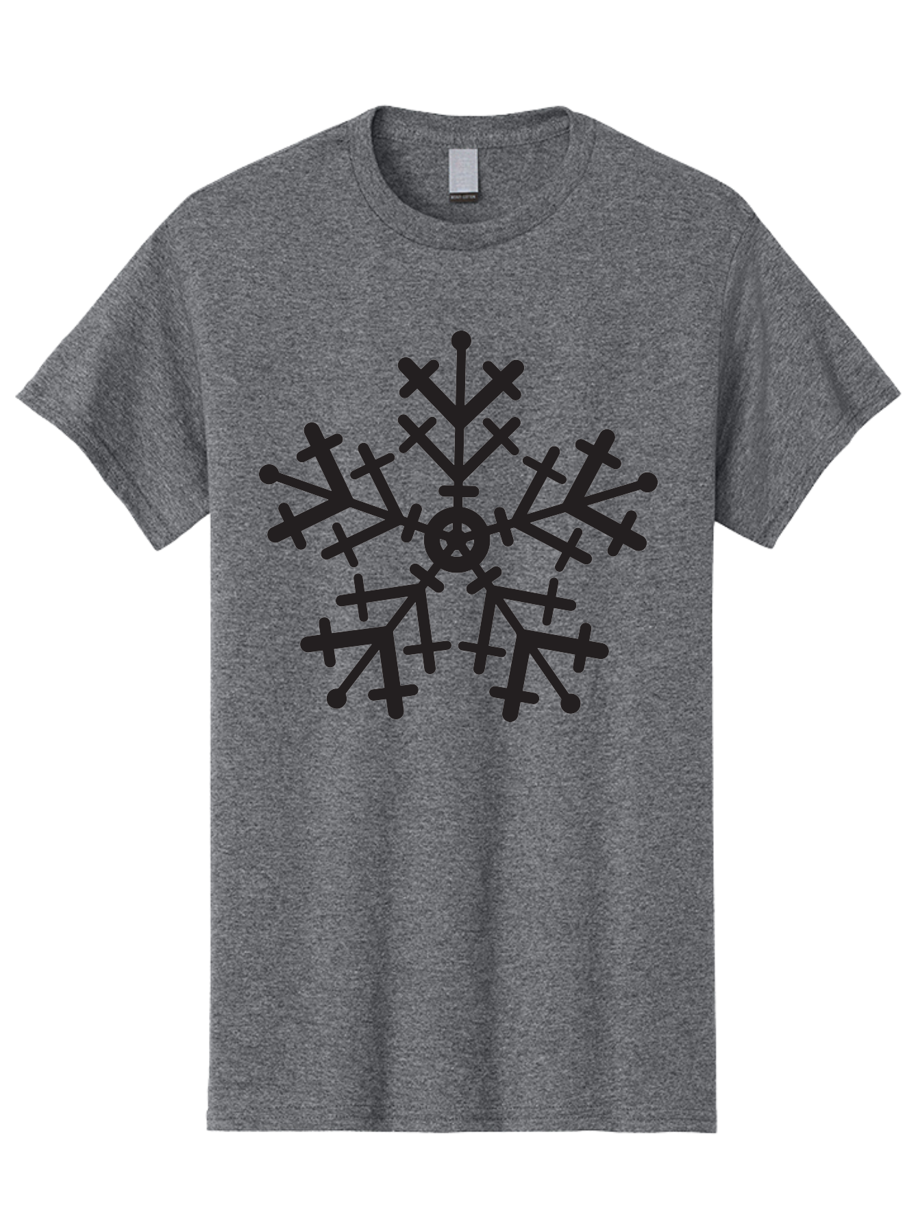 Black-Snowflake Men'S Graphic Tee, 100% Cotton, Comfortable Casual Summer Wear, Machine Washable, Snowflake Design, Winter Wonderland, Frosty Pattern, Symmetrical Shape, Icy Charm, Festive Decoration, Seasonal Symbol, Cold Weather Aac520
