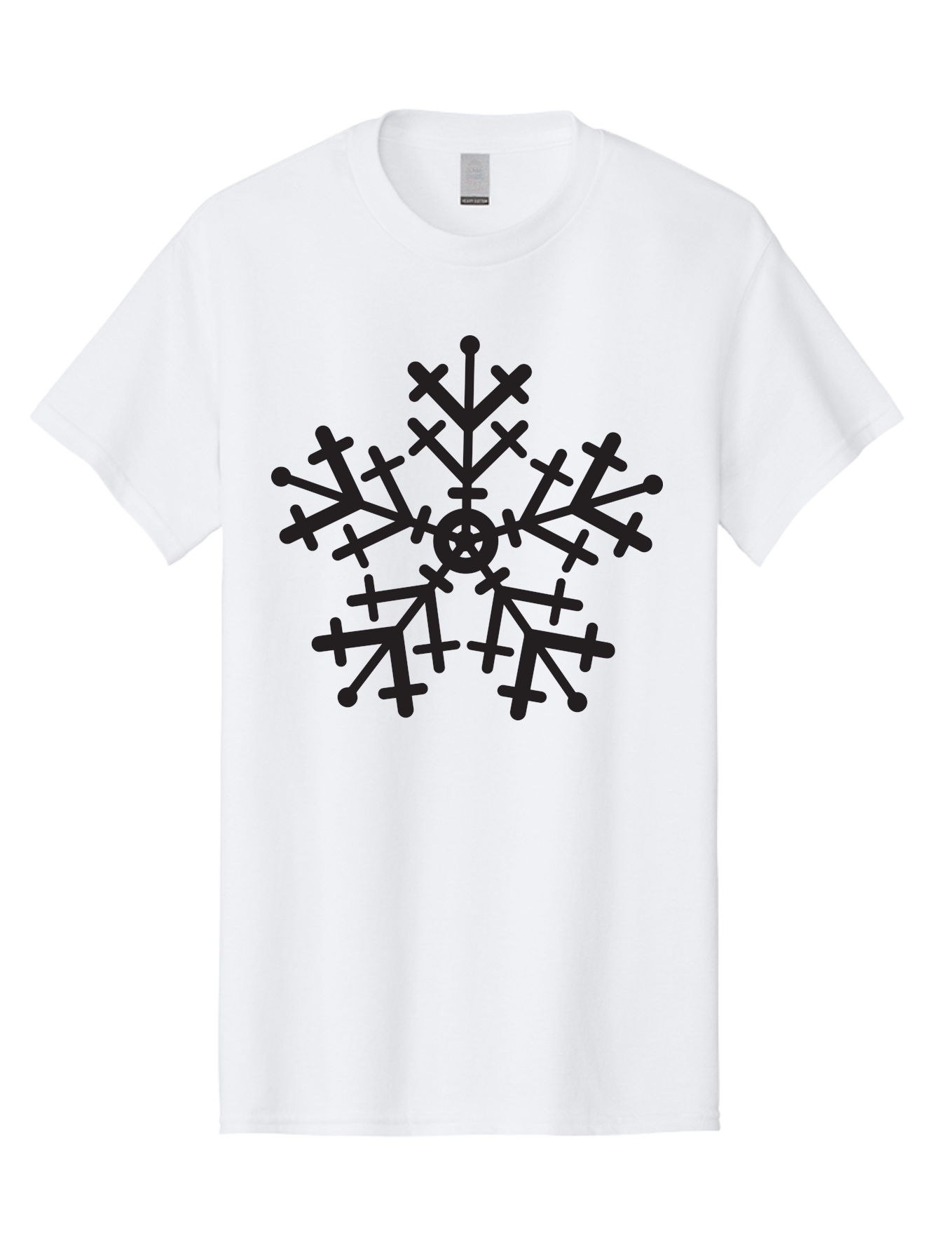 Black-Snowflake Men'S Graphic Tee, 100% Cotton, Comfortable Casual Summer Wear, Machine Washable, Snowflake Design, Winter Wonderland, Frosty Pattern, Symmetrical Shape, Icy Charm, Festive Decoration, Seasonal Symbol, Cold Weather Aac520
