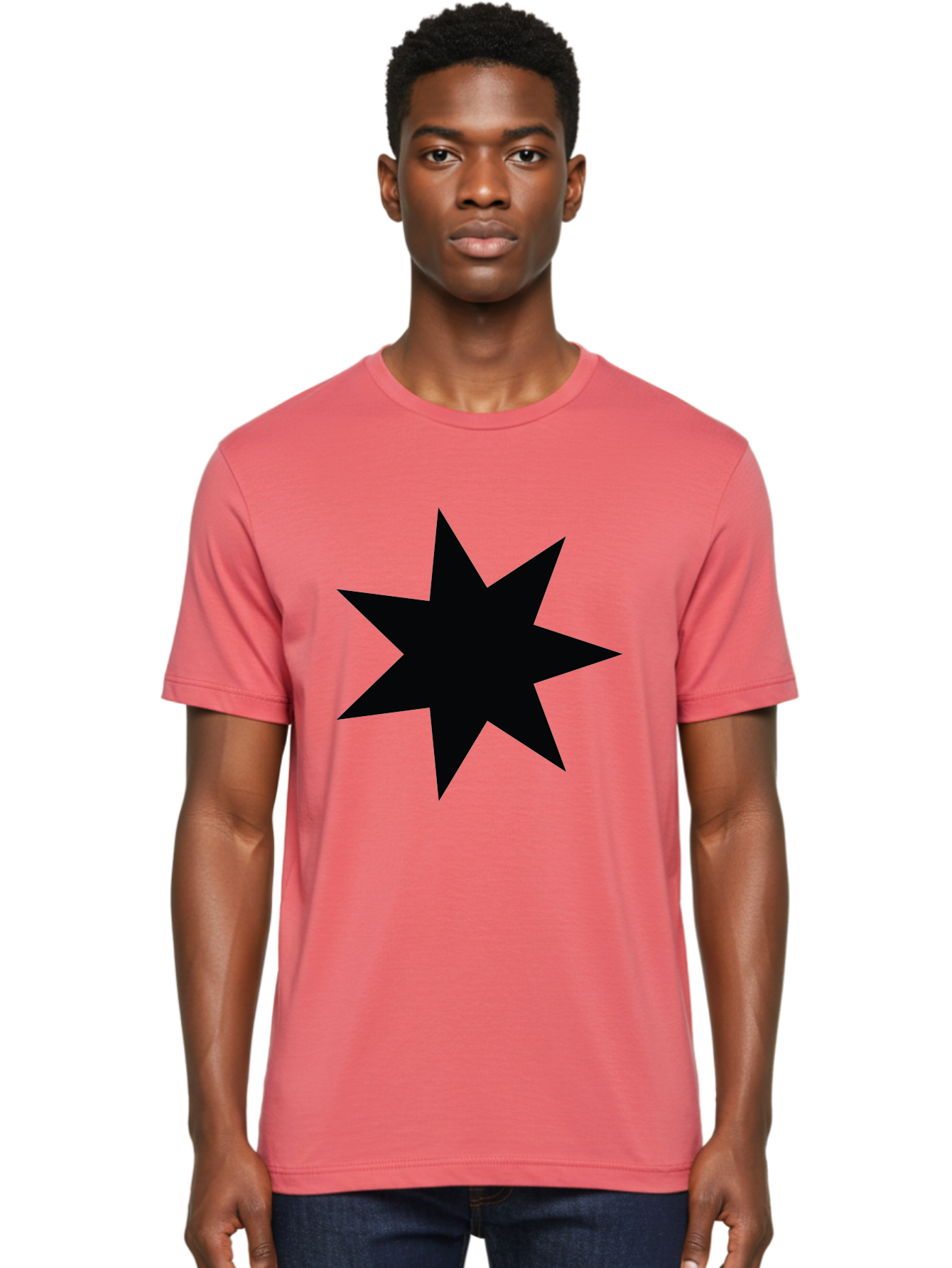 Black-Star-1 Men'S Graphic Tee, 100% Cotton, Comfortable Casual Summer Wear, Machine Washable, Eight Pointed Star, Black Star, Star Graphic, Bold Shape, Geometric Design, Symmetrical Pattern, Star Symbol Aac521