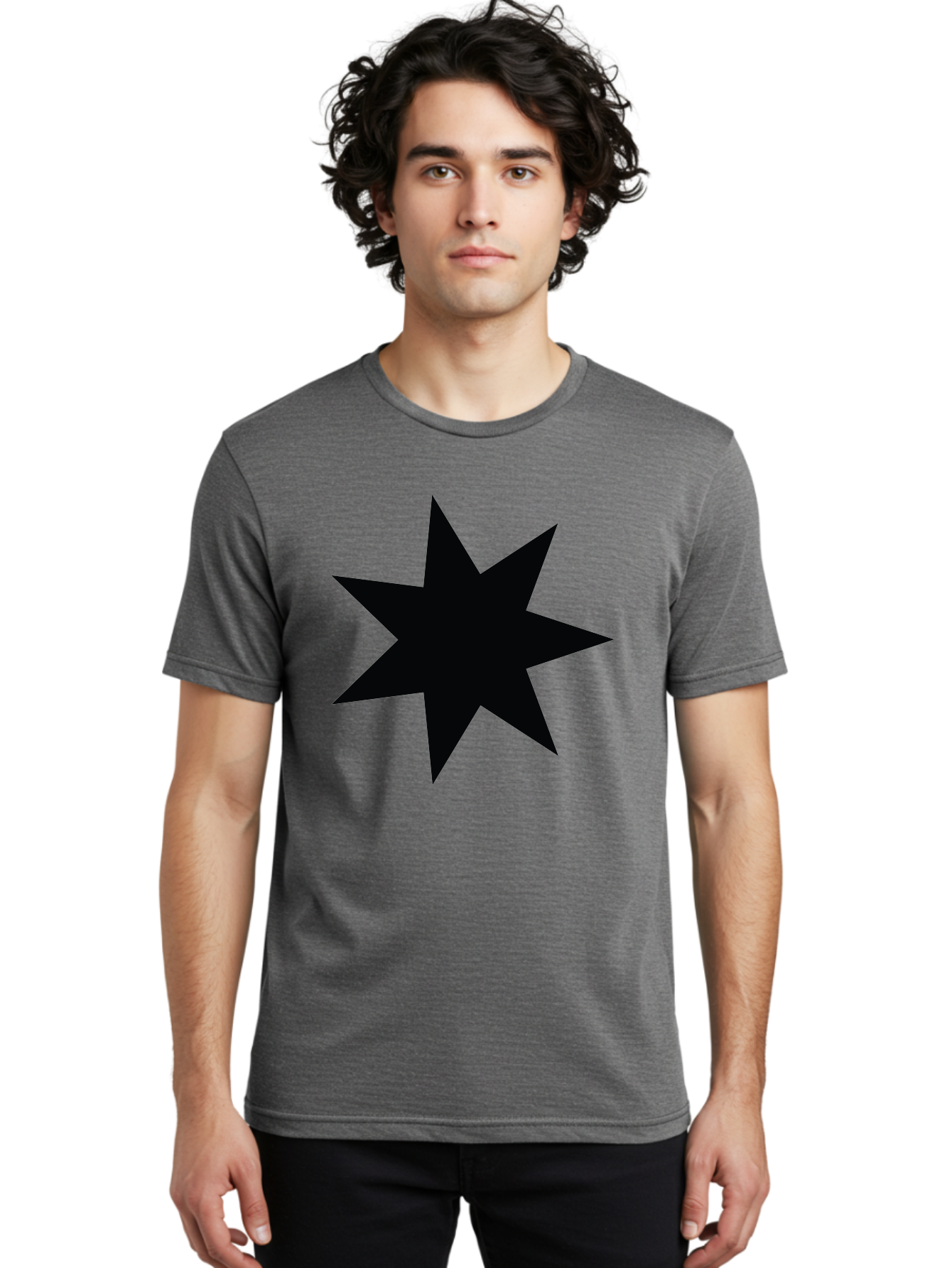 Black-Star-1 Men'S Graphic Tee, 100% Cotton, Comfortable Casual Summer Wear, Machine Washable, Eight Pointed Star, Black Star, Star Graphic, Bold Shape, Geometric Design, Symmetrical Pattern, Star Symbol Aac521