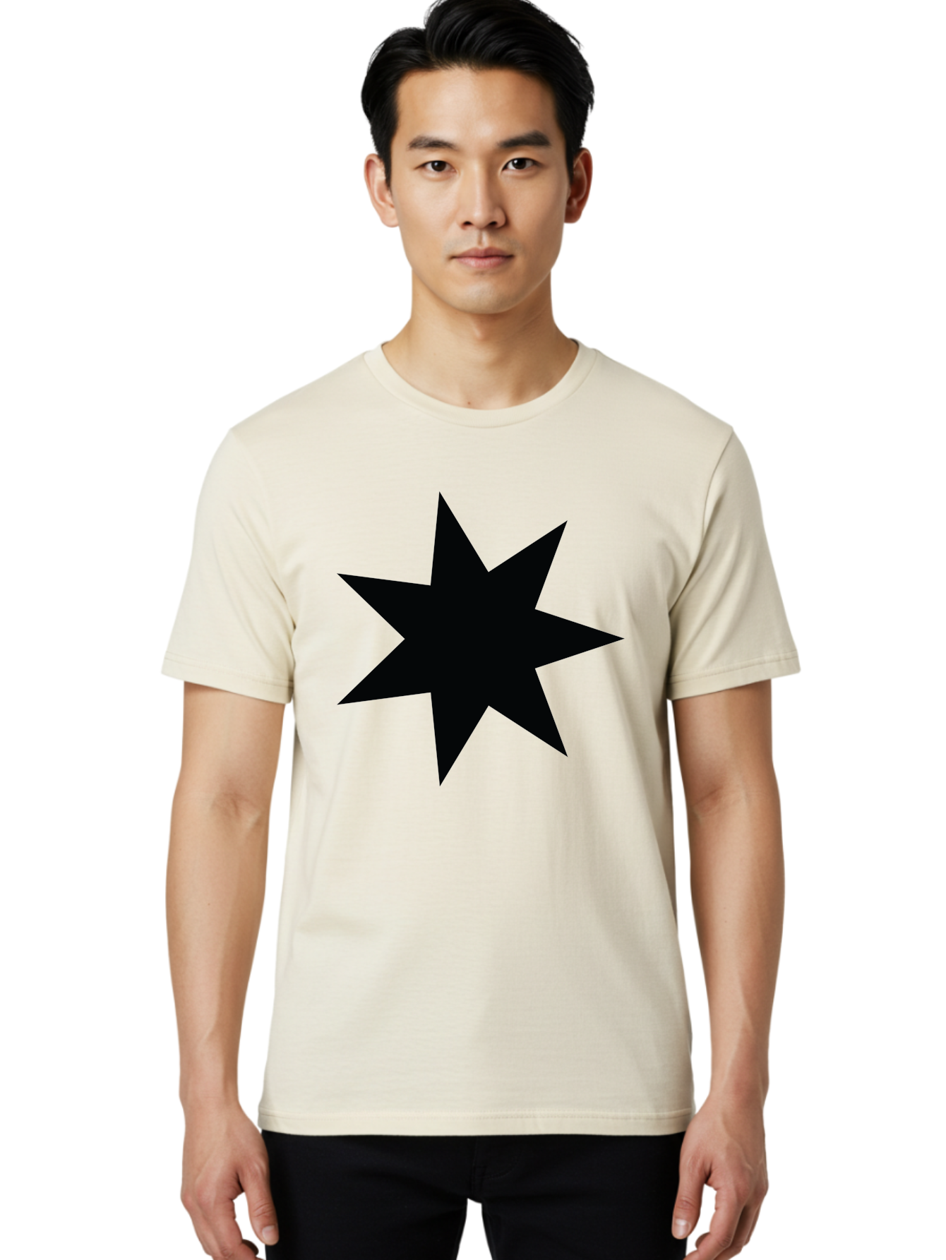 Black-Star-1 Men'S Graphic Tee, 100% Cotton, Comfortable Casual Summer Wear, Machine Washable, Eight Pointed Star, Black Star, Star Graphic, Bold Shape, Geometric Design, Symmetrical Pattern, Star Symbol Aac521