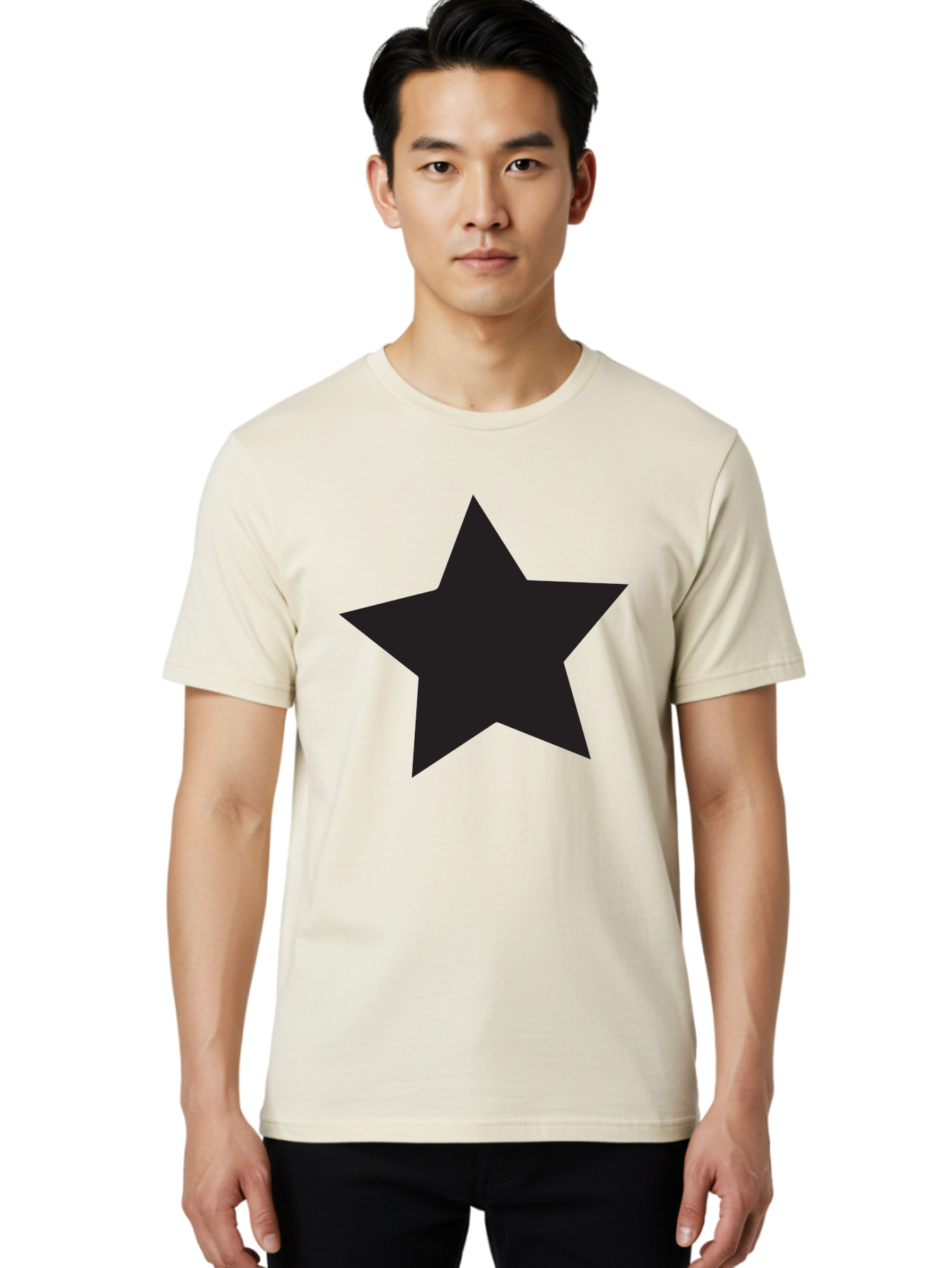 Black-Star Men'S Graphic Tee, 100% Cotton, Comfortable Casual Summer Wear, Machine Washable, Five-Pointed Star, Black Star, Bold Graphic, Simple Design, Minimalist Style, Star Symbol, Iconic Shape Aac522