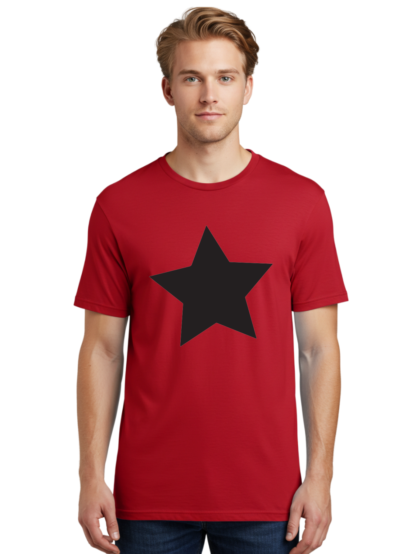 Black-Star Men'S Graphic Tee, 100% Cotton, Comfortable Casual Summer Wear, Machine Washable, Five-Pointed Star, Black Star, Bold Graphic, Simple Design, Minimalist Style, Star Symbol, Iconic Shape Aac522