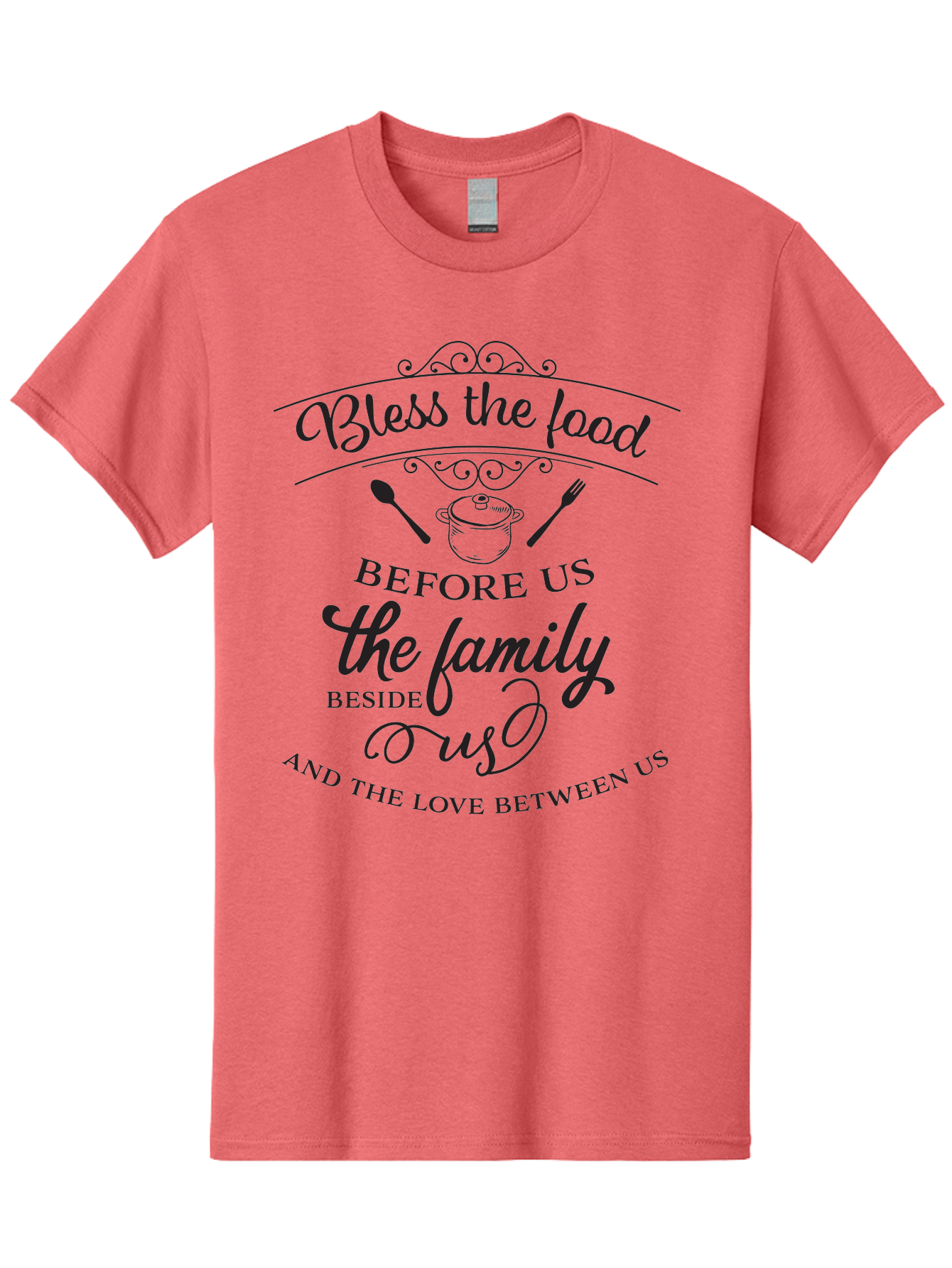 Bless-The-Food Men'S Graphic Tee, 100% Cotton, Comfortable Casual Summer Wear, Machine Washable, Family Dinner Quote, Blessing Before Meal, Gratitude, Love, Family Bonding, Kitchen Decor, Inspirational Quote, Cooking Together, Dinner Time, Aac523