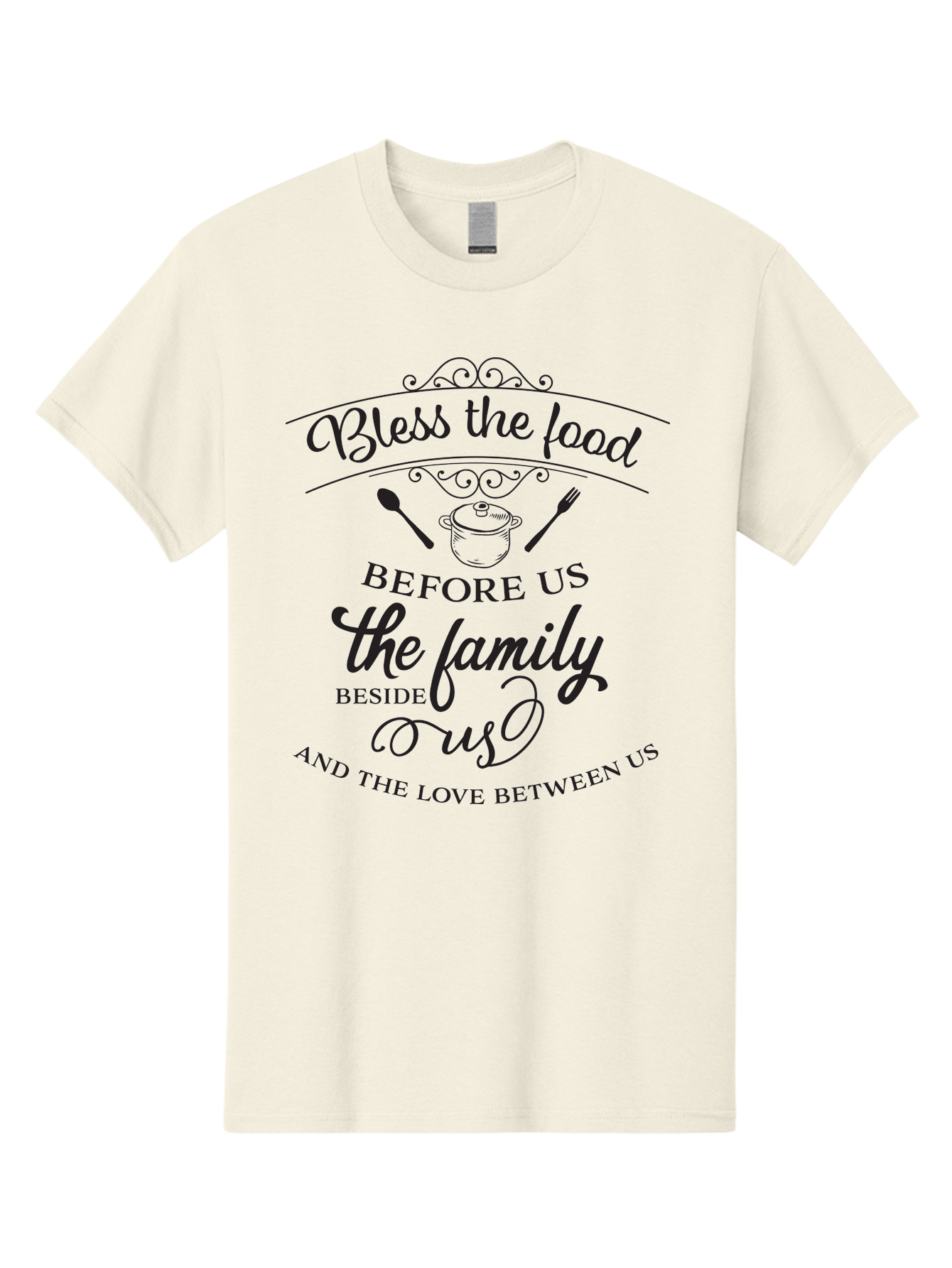 Bless-The-Food Men'S Graphic Tee, 100% Cotton, Comfortable Casual Summer Wear, Machine Washable, Family Dinner Quote, Blessing Before Meal, Gratitude, Love, Family Bonding, Kitchen Decor, Inspirational Quote, Cooking Together, Dinner Time, Aac523