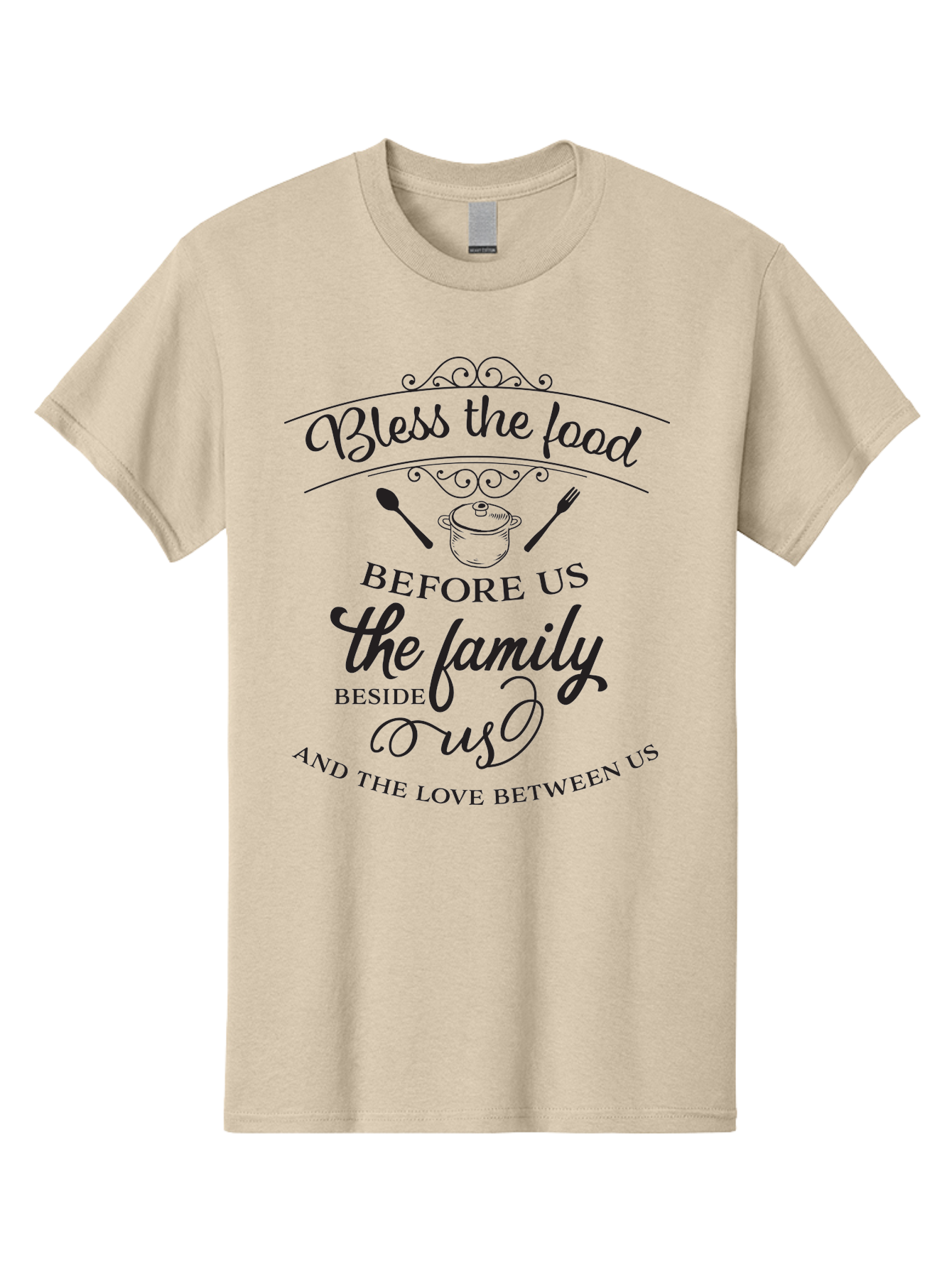 Bless-The-Food Men'S Graphic Tee, 100% Cotton, Comfortable Casual Summer Wear, Machine Washable, Family Dinner Quote, Blessing Before Meal, Gratitude, Love, Family Bonding, Kitchen Decor, Inspirational Quote, Cooking Together, Dinner Time, Aac523