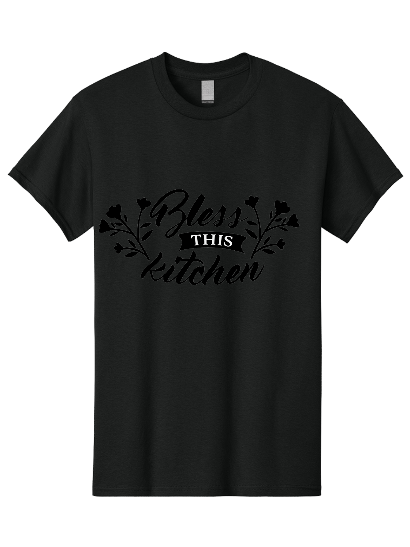 Bless-This-Kitchen Men'S Graphic Tee, 100% Cotton, Comfortable Casual Summer Wear, Machine Washable, Kitchen Decor, Floral Designs, Inspirational Quotes, Home Blessings, Kitchen Wall Art, Cursive Text, Kitchen Decor Ideas, Home Decor, Aac525