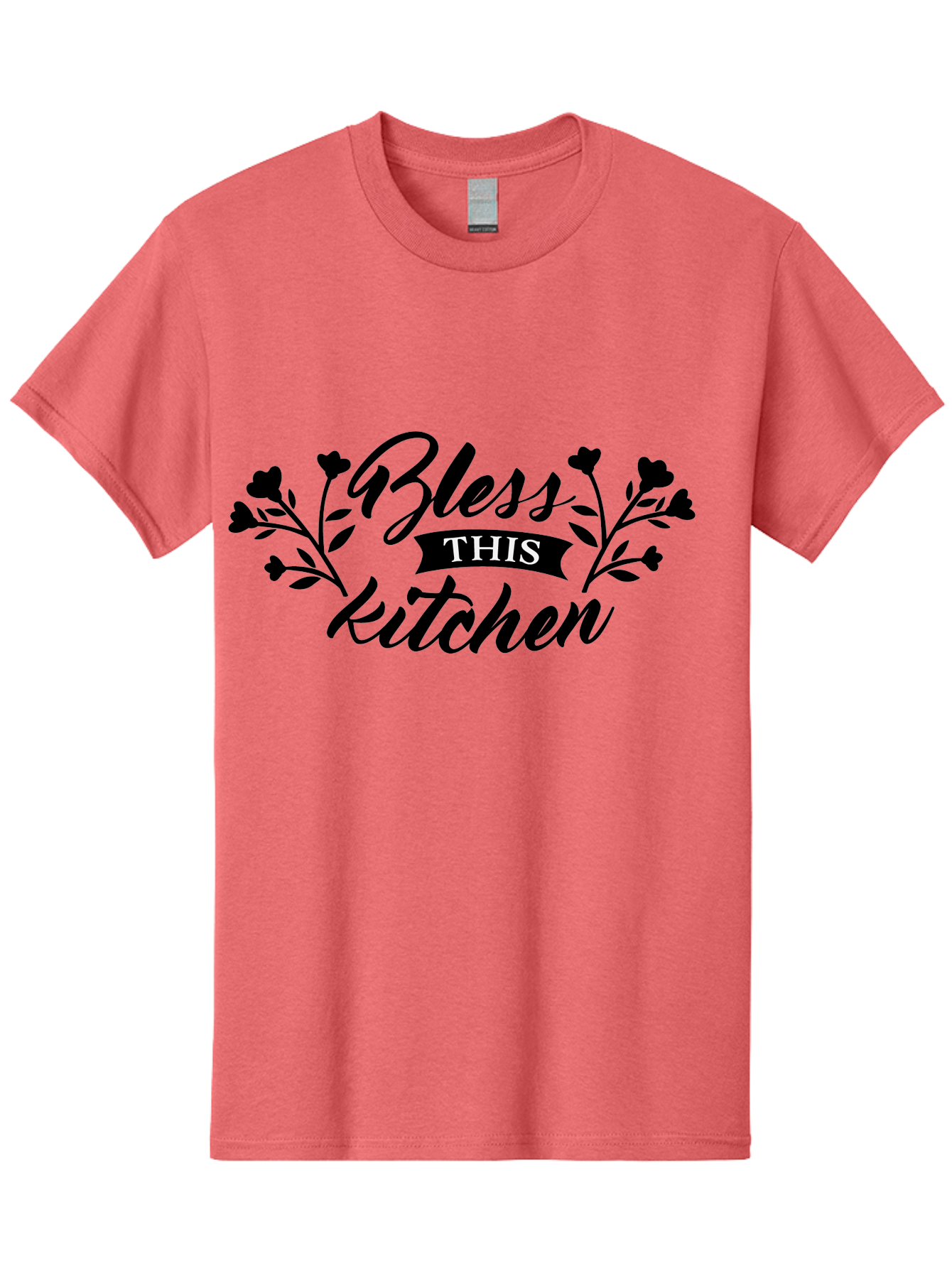 Bless-This-Kitchen Men'S Graphic Tee, 100% Cotton, Comfortable Casual Summer Wear, Machine Washable, Kitchen Decor, Floral Designs, Inspirational Quotes, Home Blessings, Kitchen Wall Art, Cursive Text, Kitchen Decor Ideas, Home Decor, Aac525