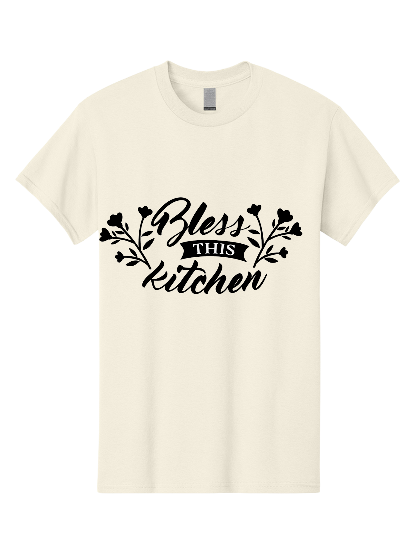 Bless-This-Kitchen Men'S Graphic Tee, 100% Cotton, Comfortable Casual Summer Wear, Machine Washable, Kitchen Decor, Floral Designs, Inspirational Quotes, Home Blessings, Kitchen Wall Art, Cursive Text, Kitchen Decor Ideas, Home Decor, Aac525