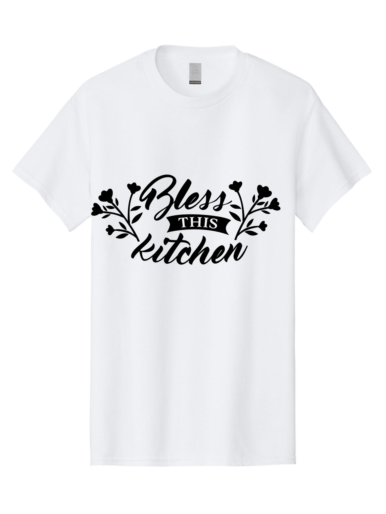 Bless-This-Kitchen Men'S Graphic Tee, 100% Cotton, Comfortable Casual Summer Wear, Machine Washable, Kitchen Decor, Floral Designs, Inspirational Quotes, Home Blessings, Kitchen Wall Art, Cursive Text, Kitchen Decor Ideas, Home Decor, Aac525