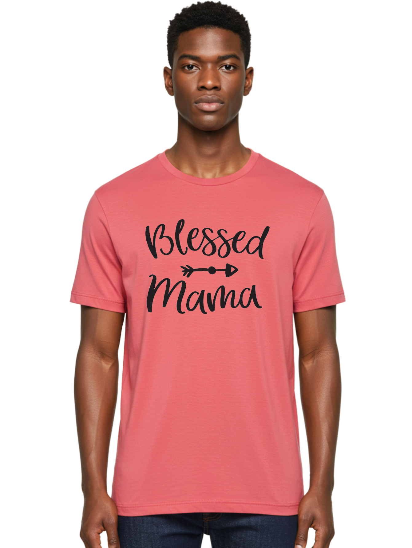 Blessed-Mama Men'S Graphic Tee, 100% Cotton, Comfortable Casual Summer Wear, Machine Washable, Blessed Mama, Inspirational Quote, Motivational Phrase, Arrow Symbol, Motherhood, Love, Positivity, Faith, Family Aac529