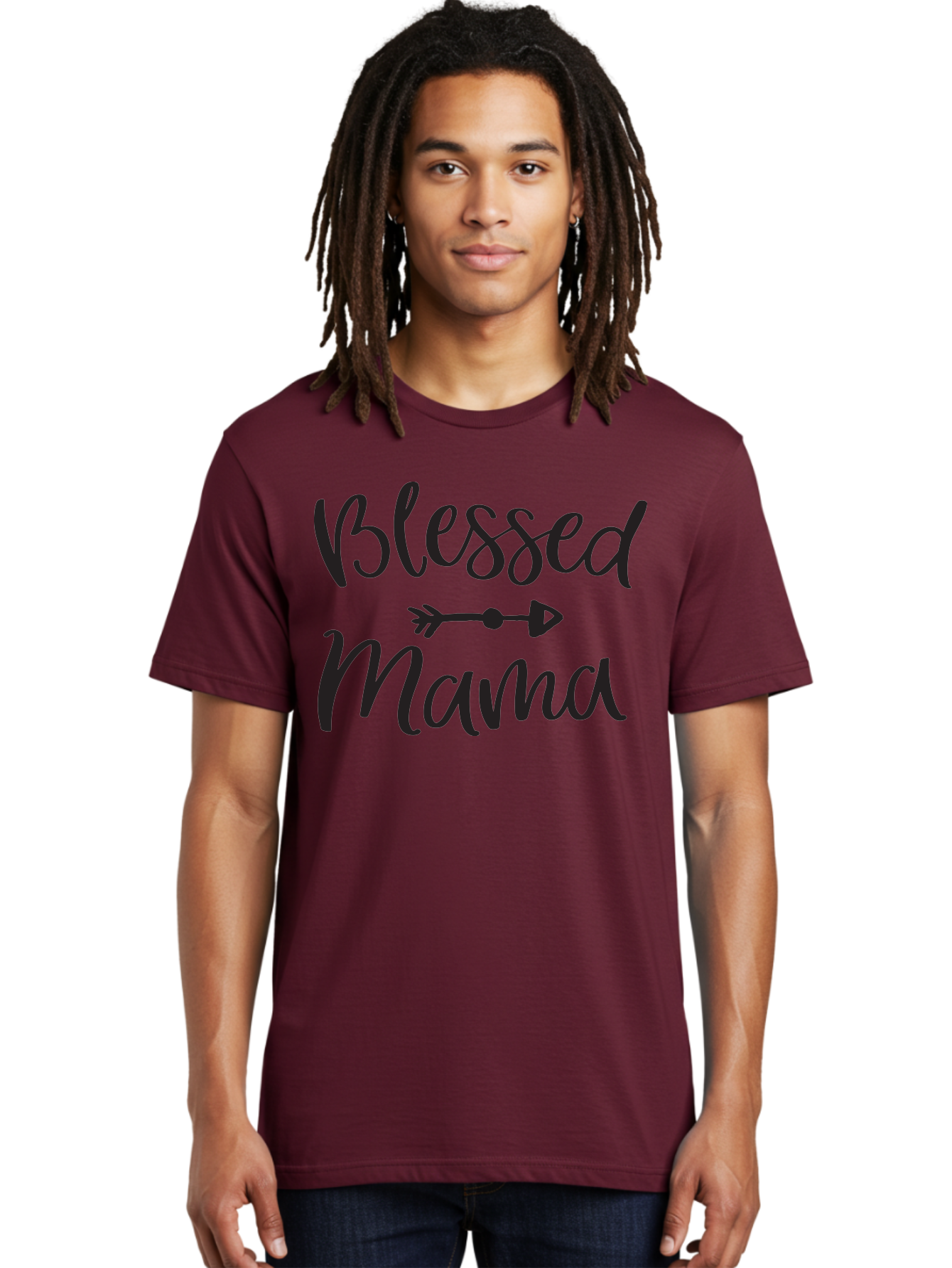 Blessed-Mama Men'S Graphic Tee, 100% Cotton, Comfortable Casual Summer Wear, Machine Washable, Blessed Mama, Inspirational Quote, Motivational Phrase, Arrow Symbol, Motherhood, Love, Positivity, Faith, Family Aac529