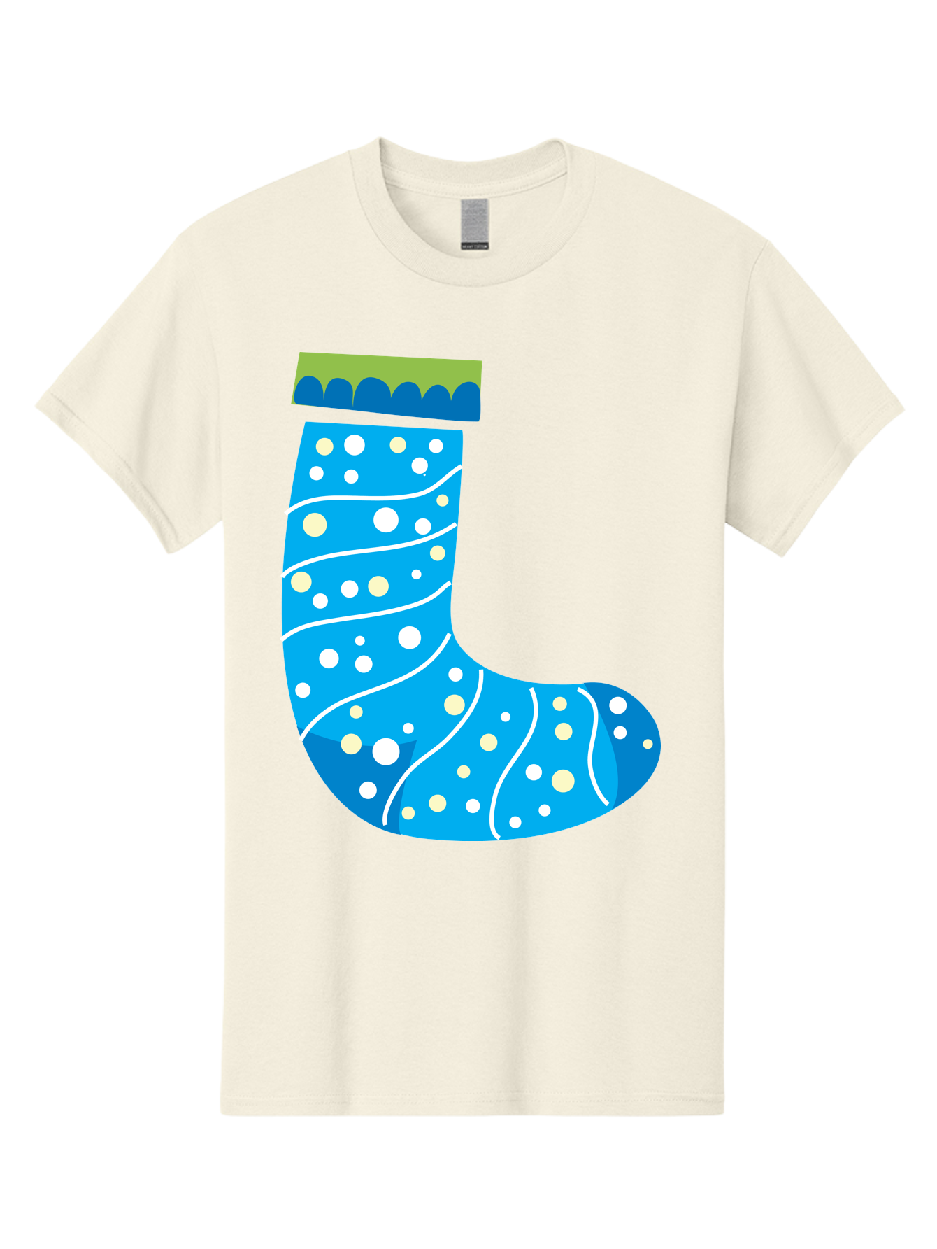 Blue-Christmas-Sock Men'S Graphic Tee, 100% Cotton, Comfortable Casual Summer Wear, Machine Washable, Christmas Stocking, Holiday Decor, Festive Season, Winter Wonderland, Cozy Atmosphere, Blue And White Colors, Polka Dot Pattern, White Swirls Aac533