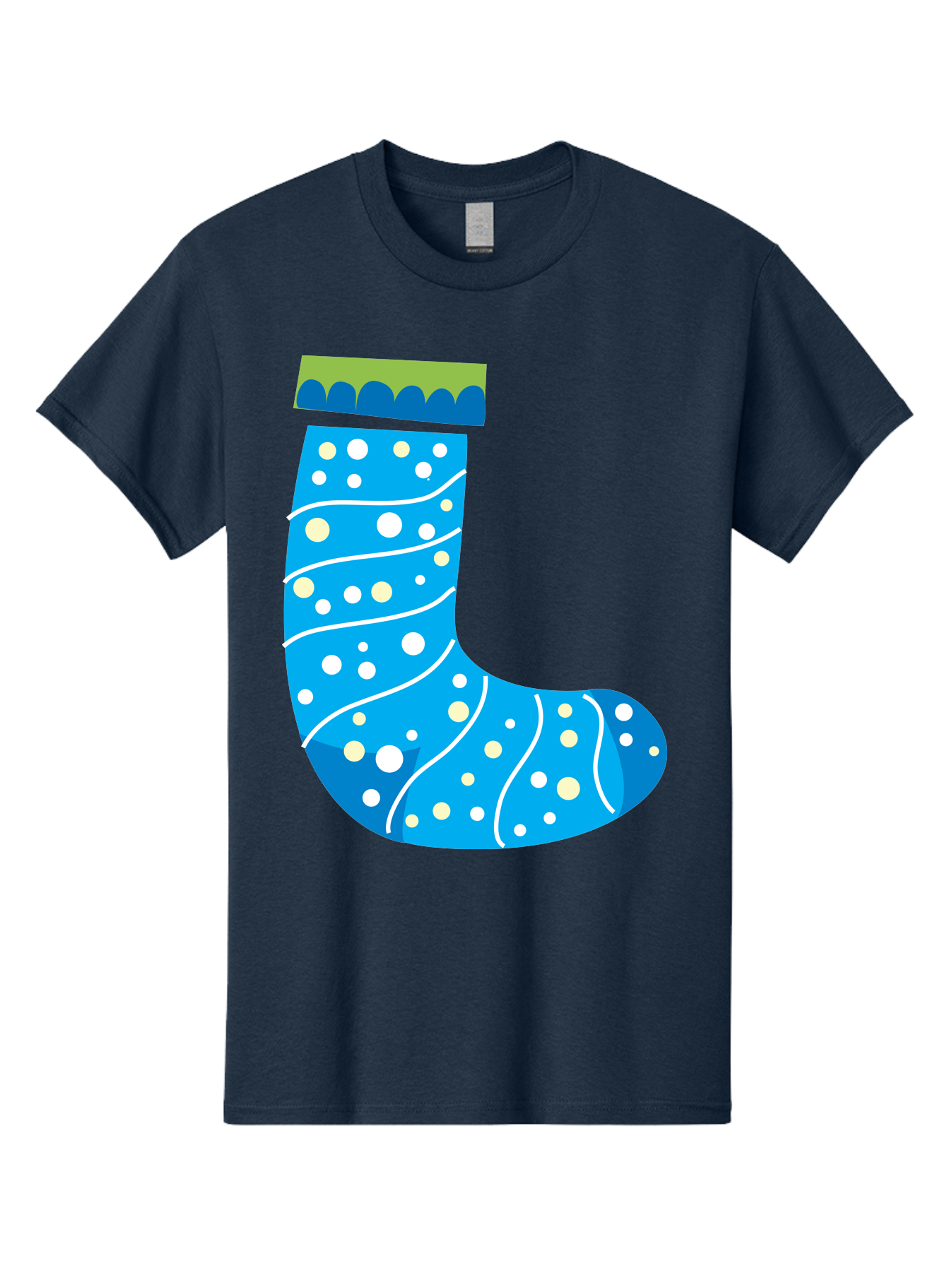 Blue-Christmas-Sock Men'S Graphic Tee, 100% Cotton, Comfortable Casual Summer Wear, Machine Washable, Christmas Stocking, Holiday Decor, Festive Season, Winter Wonderland, Cozy Atmosphere, Blue And White Colors, Polka Dot Pattern, White Swirls Aac533