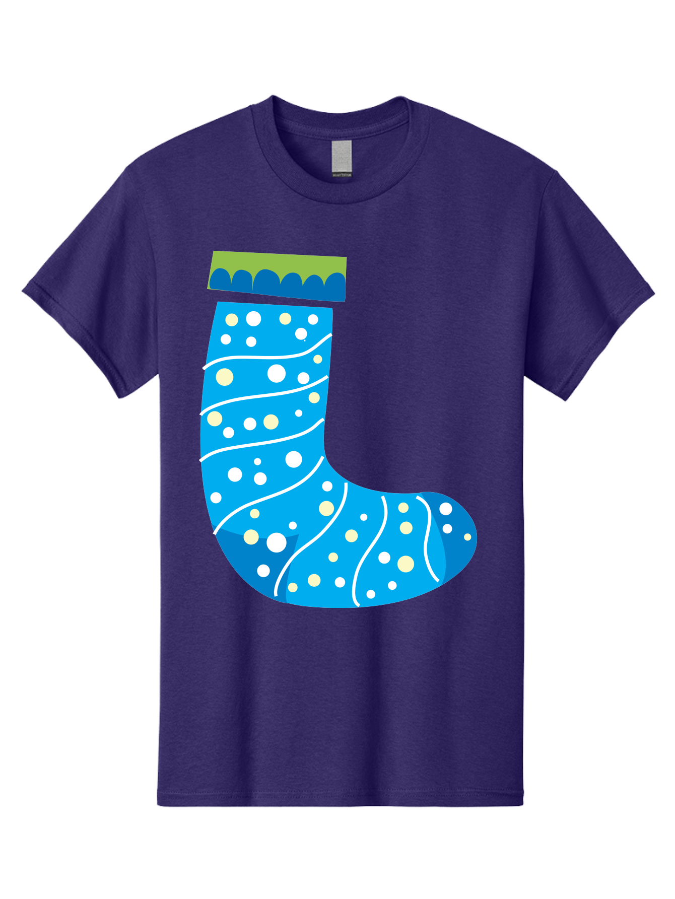 Blue-Christmas-Sock Men'S Graphic Tee, 100% Cotton, Comfortable Casual Summer Wear, Machine Washable, Christmas Stocking, Holiday Decor, Festive Season, Winter Wonderland, Cozy Atmosphere, Blue And White Colors, Polka Dot Pattern, White Swirls Aac533