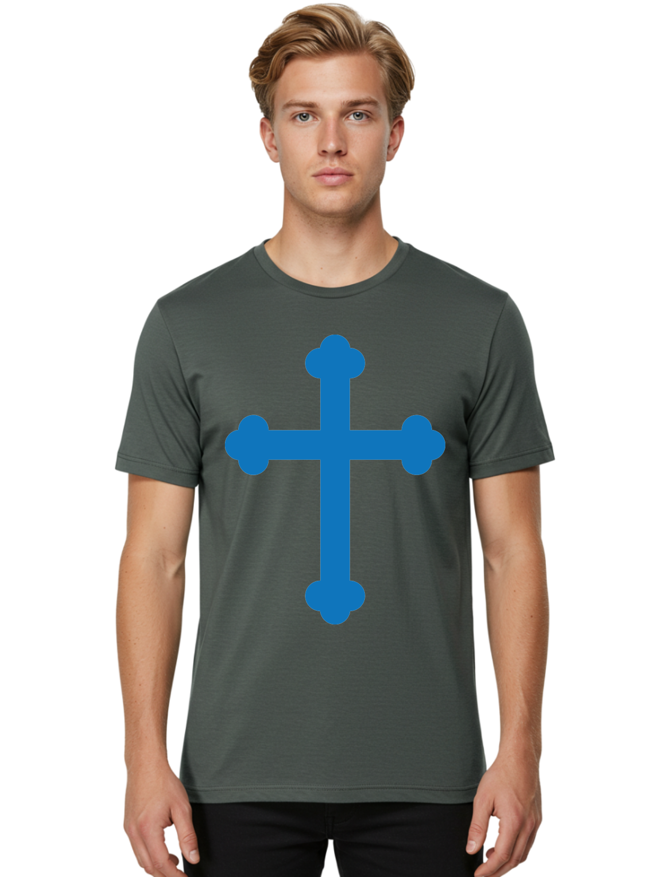 Blue-Cross Men'S Graphic Tee, 100% Cotton, Comfortable Casual Summer Wear, Machine Washable, Blue Cross, Heraldic Symbol, Christian Cross, Potent Cross, Symbolic Imagery, Faith Representation, Graphic Design Element, Symbolic Graphic Aac534