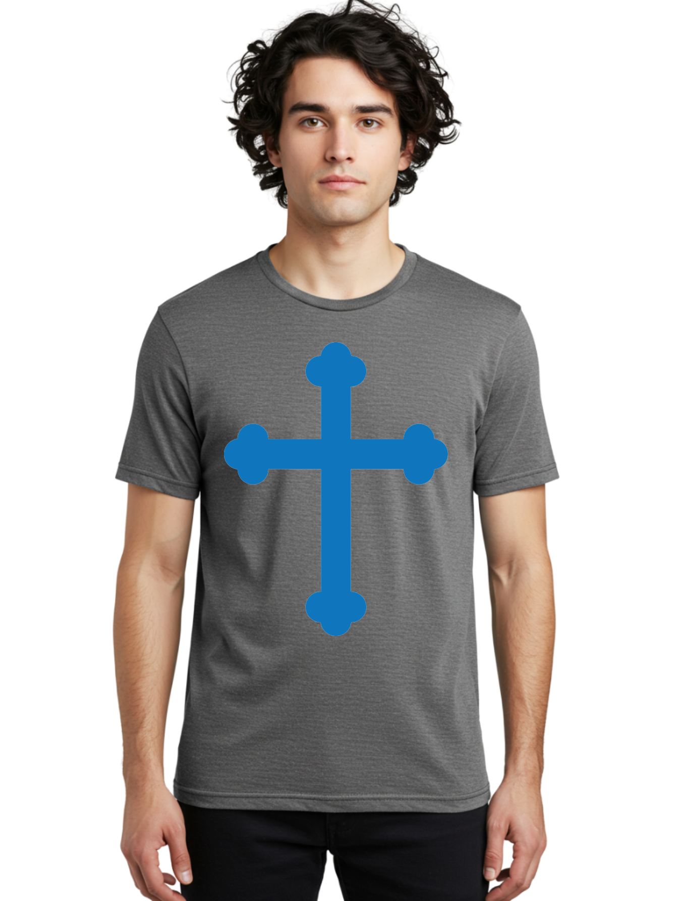 Blue-Cross Men'S Graphic Tee, 100% Cotton, Comfortable Casual Summer Wear, Machine Washable, Blue Cross, Heraldic Symbol, Christian Cross, Potent Cross, Symbolic Imagery, Faith Representation, Graphic Design Element, Symbolic Graphic Aac534