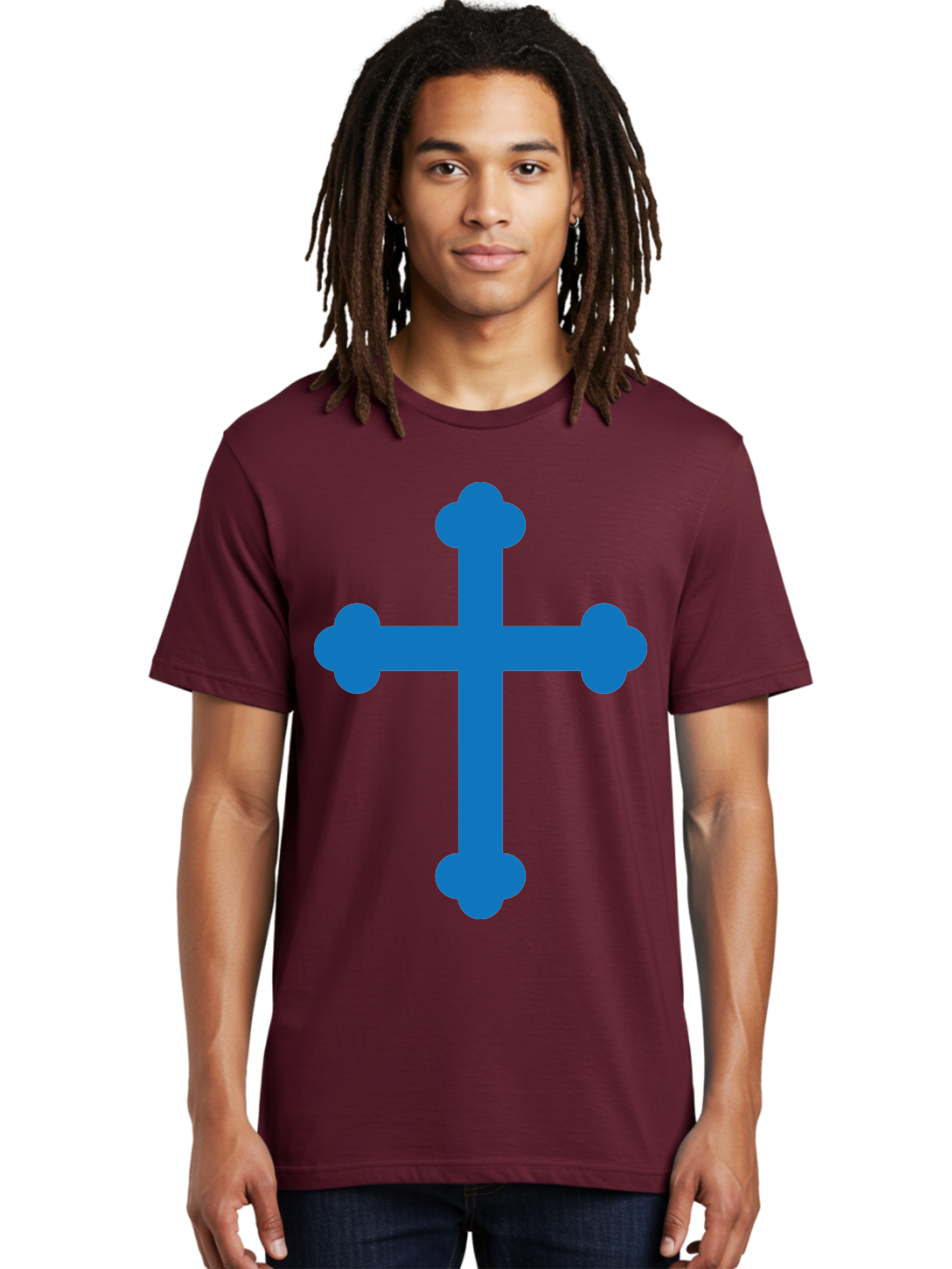 Blue-Cross Men'S Graphic Tee, 100% Cotton, Comfortable Casual Summer Wear, Machine Washable, Blue Cross, Heraldic Symbol, Christian Cross, Potent Cross, Symbolic Imagery, Faith Representation, Graphic Design Element, Symbolic Graphic Aac534