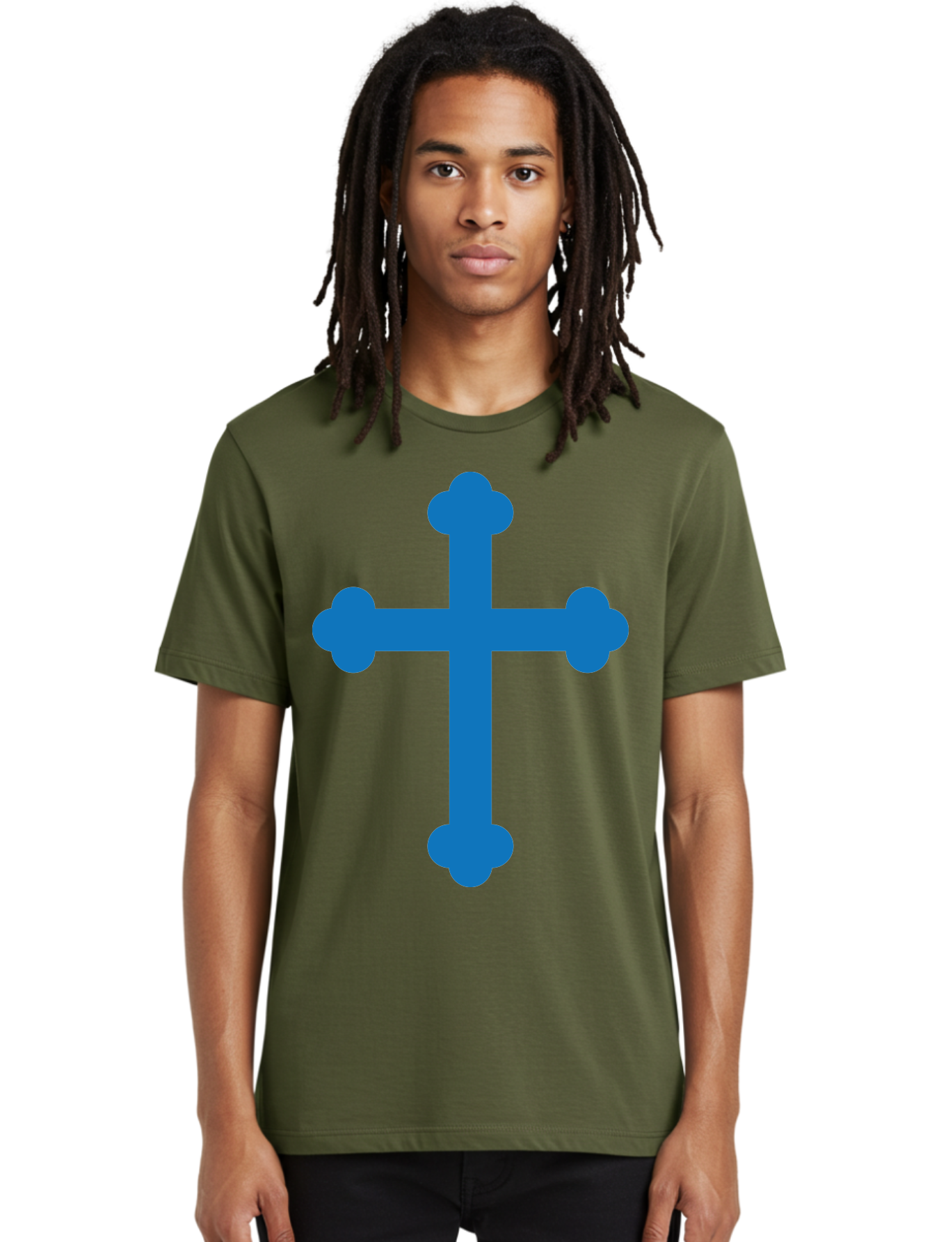 Blue-Cross Men'S Graphic Tee, 100% Cotton, Comfortable Casual Summer Wear, Machine Washable, Blue Cross, Heraldic Symbol, Christian Cross, Potent Cross, Symbolic Imagery, Faith Representation, Graphic Design Element, Symbolic Graphic Aac534