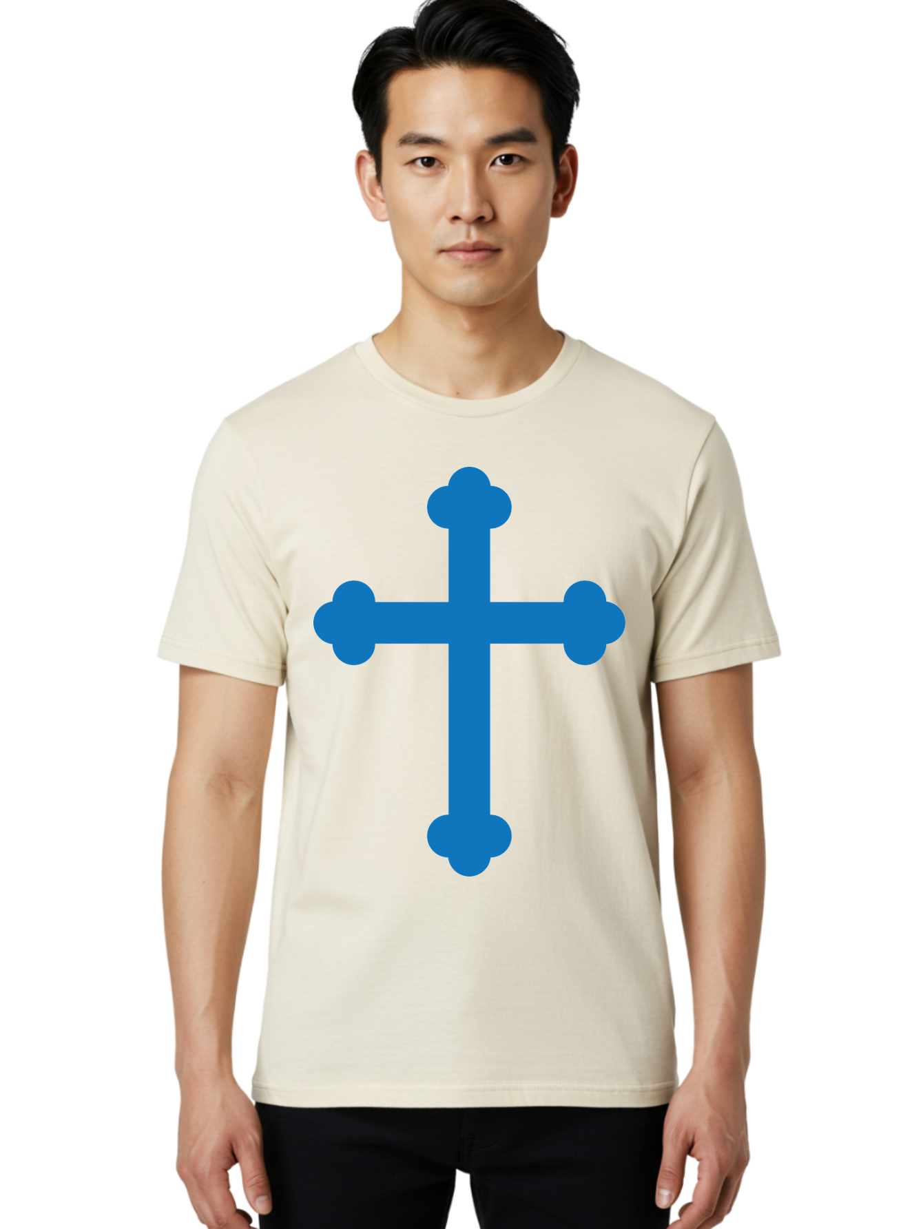 Blue-Cross Men'S Graphic Tee, 100% Cotton, Comfortable Casual Summer Wear, Machine Washable, Blue Cross, Heraldic Symbol, Christian Cross, Potent Cross, Symbolic Imagery, Faith Representation, Graphic Design Element, Symbolic Graphic Aac534