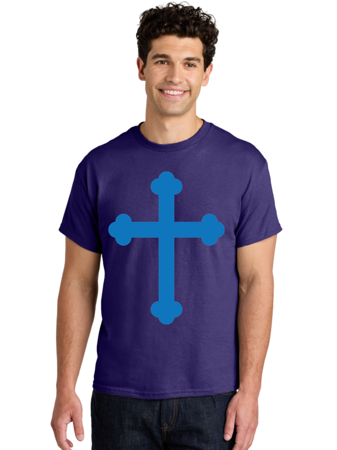 Blue-Cross Men'S Graphic Tee, 100% Cotton, Comfortable Casual Summer Wear, Machine Washable, Blue Cross, Heraldic Symbol, Christian Cross, Potent Cross, Symbolic Imagery, Faith Representation, Graphic Design Element, Symbolic Graphic Aac534