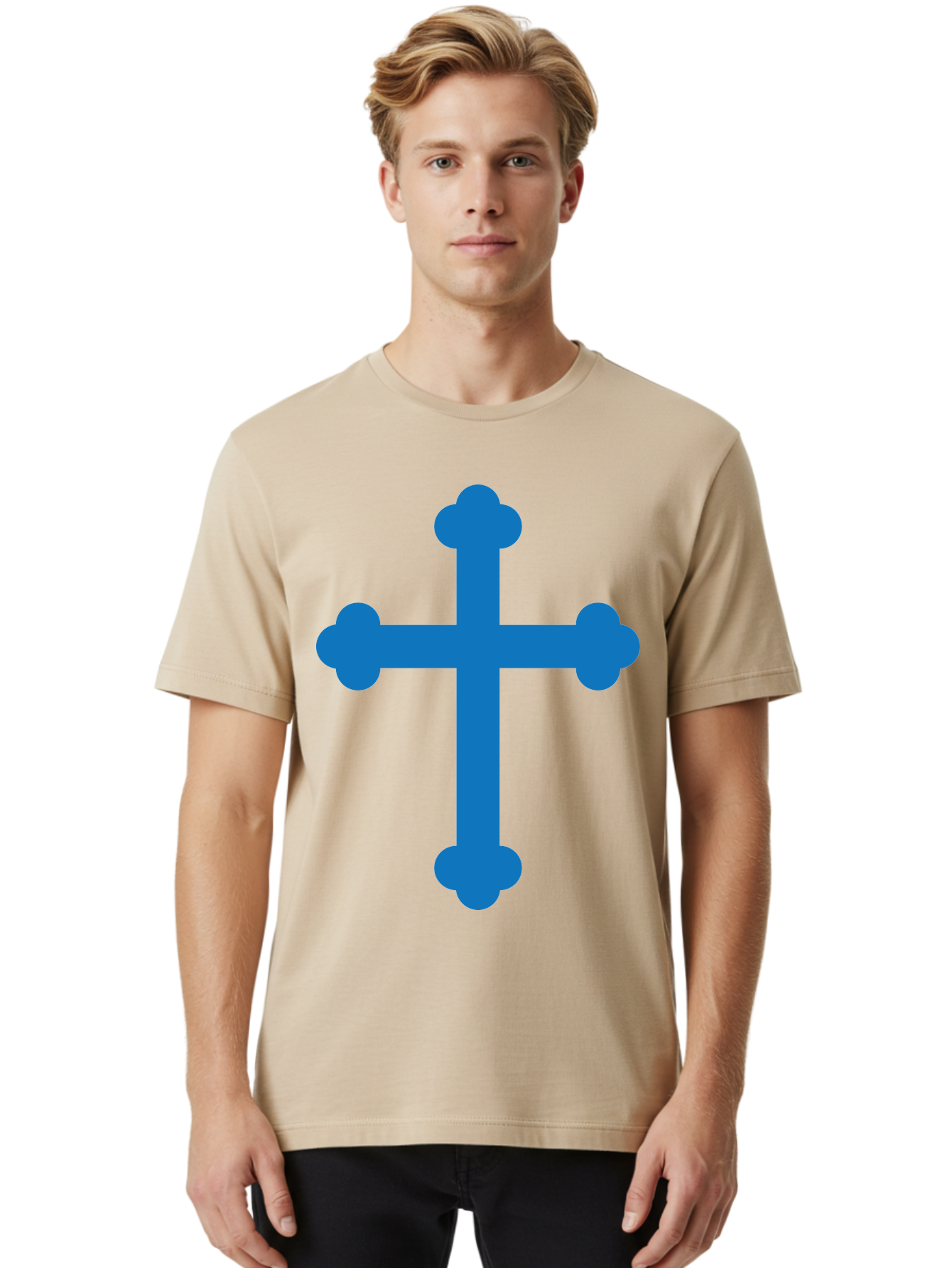 Blue-Cross Men'S Graphic Tee, 100% Cotton, Comfortable Casual Summer Wear, Machine Washable, Blue Cross, Heraldic Symbol, Christian Cross, Potent Cross, Symbolic Imagery, Faith Representation, Graphic Design Element, Symbolic Graphic Aac534