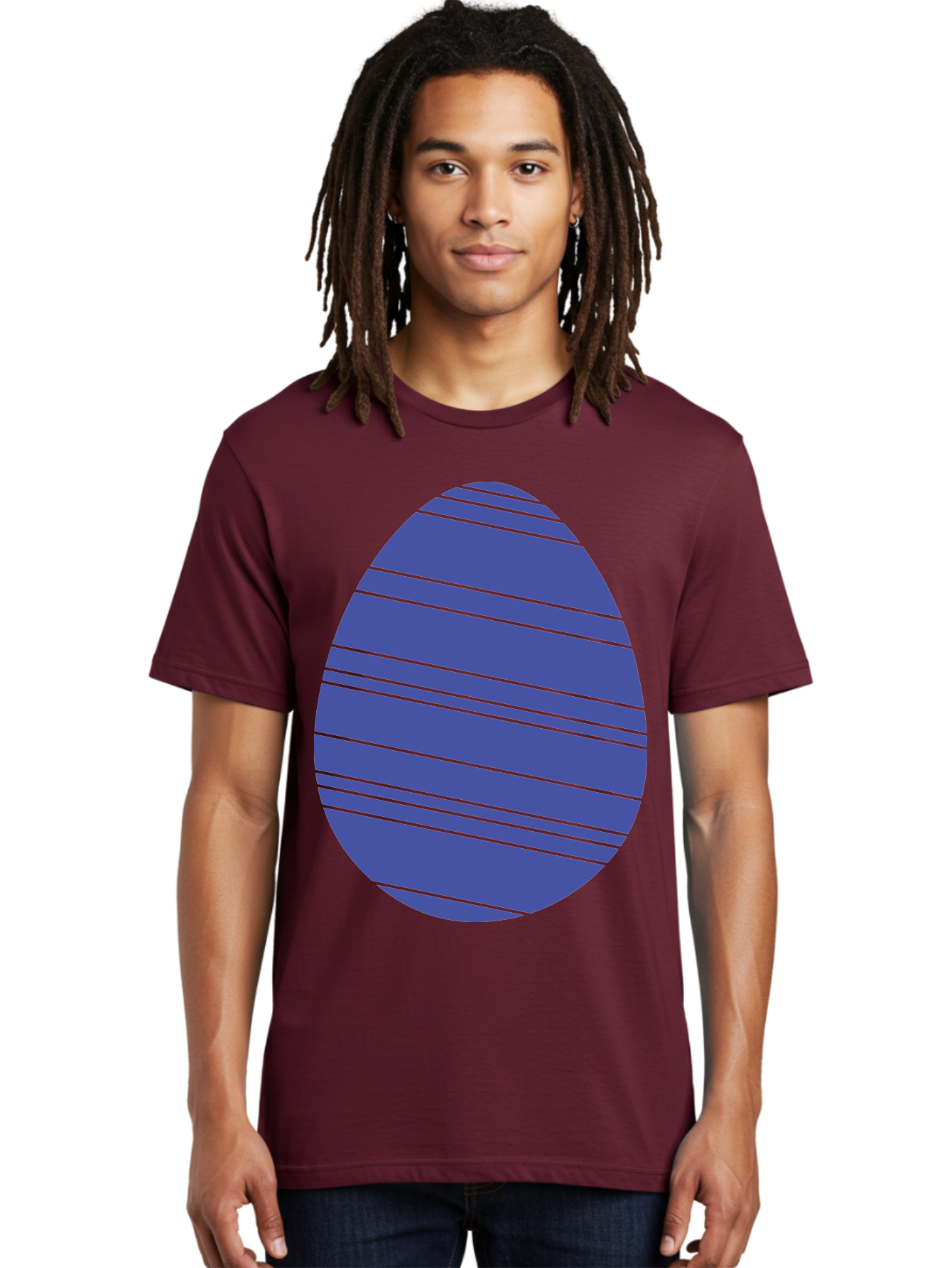 Blue-Easter-Egg Men'S Graphic Tee, 100% Cotton, Comfortable Casual Summer Wear, Machine Washable, Blue Oval Shape, Diagonal Stripes, Striped Pattern, Graphic Design, Abstract Art, Vibrant Colors, Modern Illustration Aac535