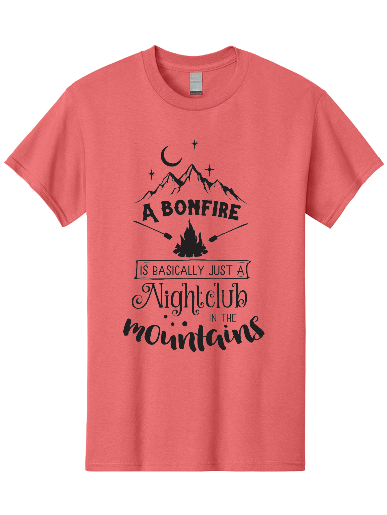 Bonfire-Nightclub Men'S Graphic Tee, 100% Cotton, Comfortable Casual Summer Wear, Machine Washable, Bonfire In The Mountains, Nightclub Atmosphere, Camping Vibes, Outdoor Adventures, Wilderness Getaway, Moonlit Nights, Starry Skies, Aac537