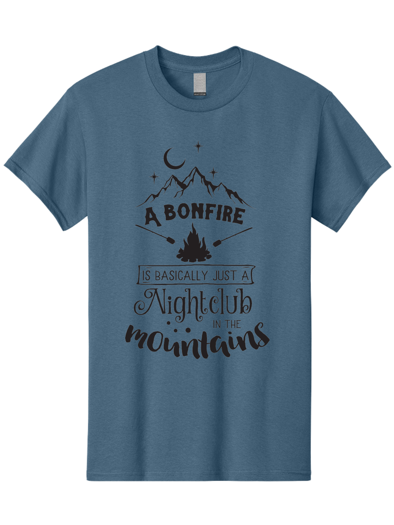 Bonfire-Nightclub Men'S Graphic Tee, 100% Cotton, Comfortable Casual Summer Wear, Machine Washable, Bonfire In The Mountains, Nightclub Atmosphere, Camping Vibes, Outdoor Adventures, Wilderness Getaway, Moonlit Nights, Starry Skies, Aac537