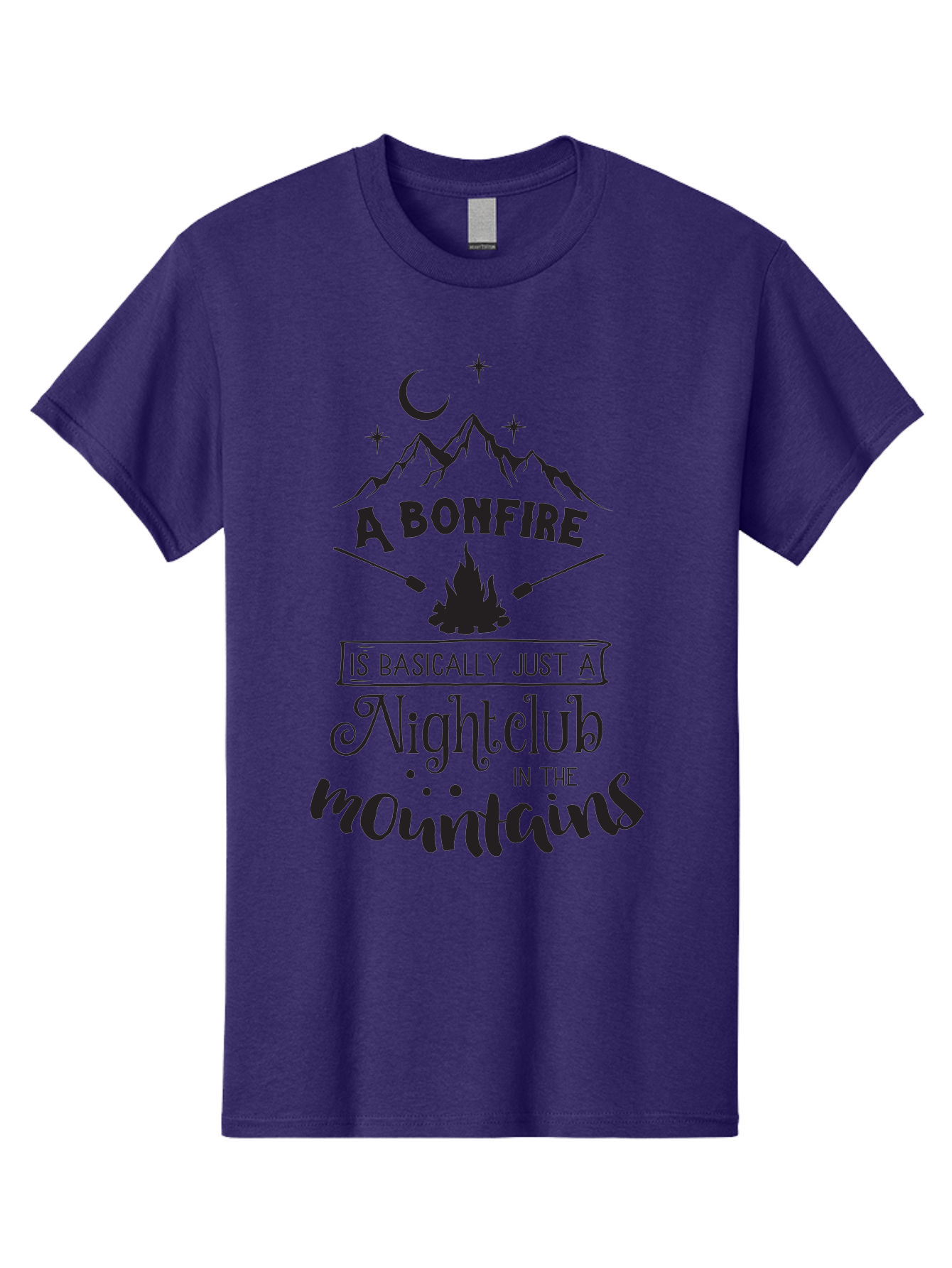 Bonfire-Nightclub Men'S Graphic Tee, 100% Cotton, Comfortable Casual Summer Wear, Machine Washable, Bonfire In The Mountains, Nightclub Atmosphere, Camping Vibes, Outdoor Adventures, Wilderness Getaway, Moonlit Nights, Starry Skies, Aac537