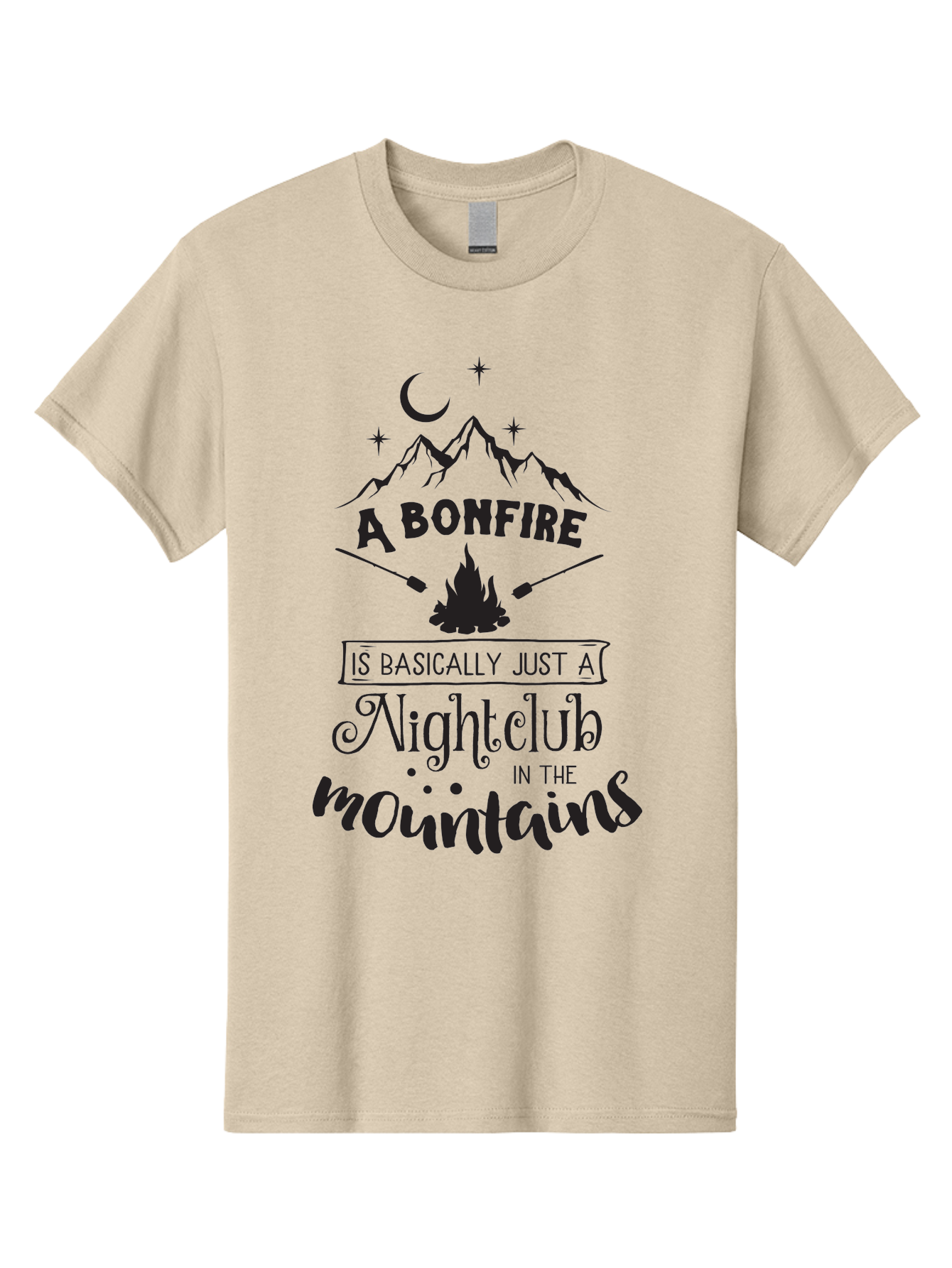 Bonfire-Nightclub Men'S Graphic Tee, 100% Cotton, Comfortable Casual Summer Wear, Machine Washable, Bonfire In The Mountains, Nightclub Atmosphere, Camping Vibes, Outdoor Adventures, Wilderness Getaway, Moonlit Nights, Starry Skies, Aac537