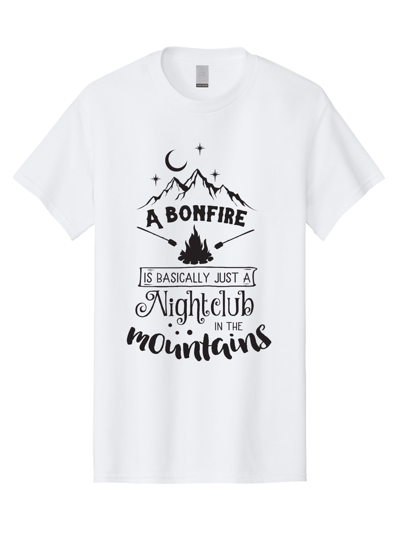 Bonfire-Nightclub Men'S Graphic Tee, 100% Cotton, Comfortable Casual Summer Wear, Machine Washable, Bonfire In The Mountains, Nightclub Atmosphere, Camping Vibes, Outdoor Adventures, Wilderness Getaway, Moonlit Nights, Starry Skies, Aac537