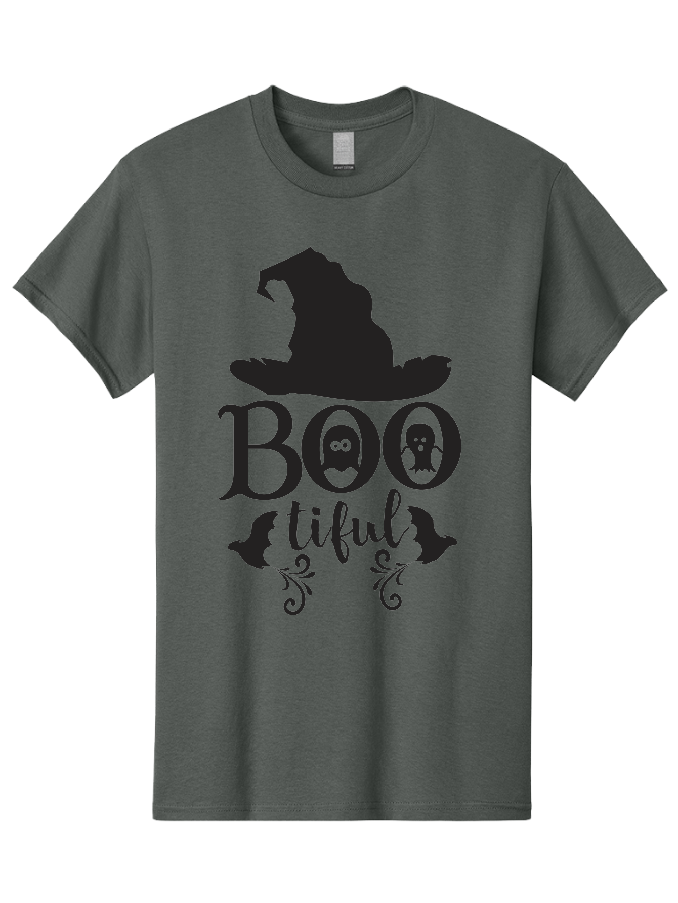 Boo-Tiful Men'S Graphic Tee, 100% Cotton, Comfortable Casual Summer Wear, Machine Washable, Halloween Design, Witch Hat, Ghostly Figures, Boo Tiful, Spooky Decor, Halloween Theme, Gothic Style, Mystical Vibes, Halloween Graphics Aac538