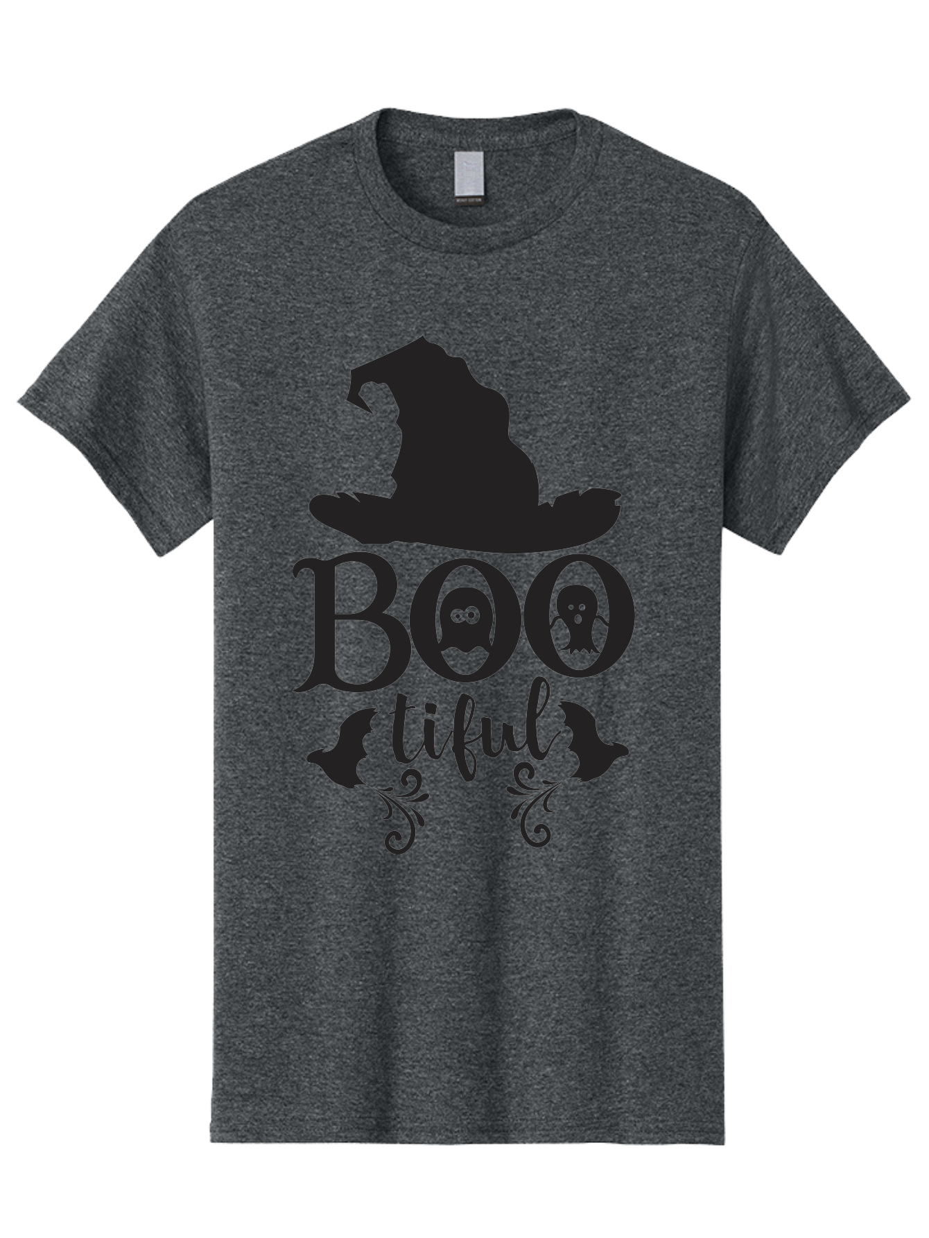 Boo-Tiful Men'S Graphic Tee, 100% Cotton, Comfortable Casual Summer Wear, Machine Washable, Halloween Design, Witch Hat, Ghostly Figures, Boo Tiful, Spooky Decor, Halloween Theme, Gothic Style, Mystical Vibes, Halloween Graphics Aac538