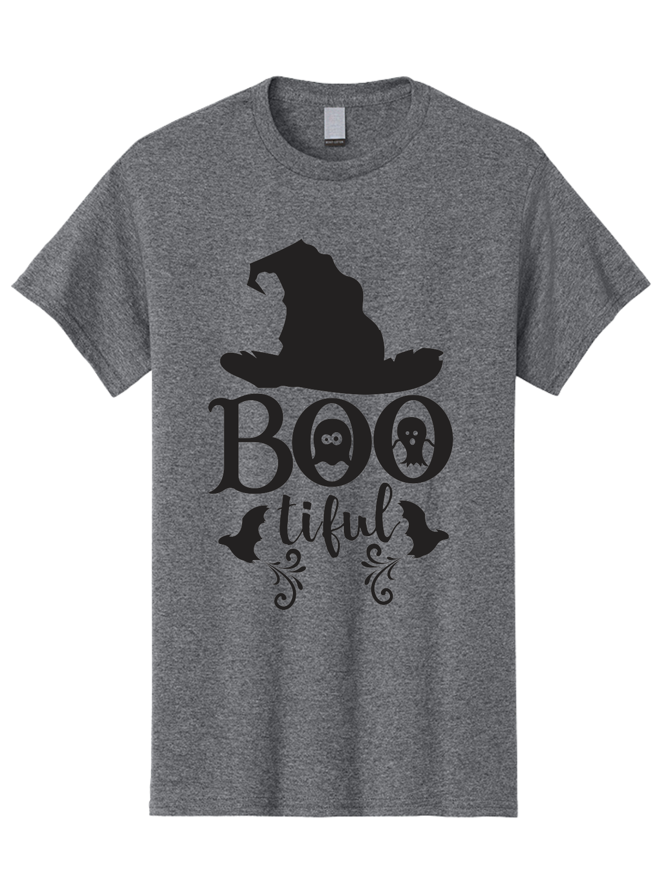 Boo-Tiful Men'S Graphic Tee, 100% Cotton, Comfortable Casual Summer Wear, Machine Washable, Halloween Design, Witch Hat, Ghostly Figures, Boo Tiful, Spooky Decor, Halloween Theme, Gothic Style, Mystical Vibes, Halloween Graphics Aac538