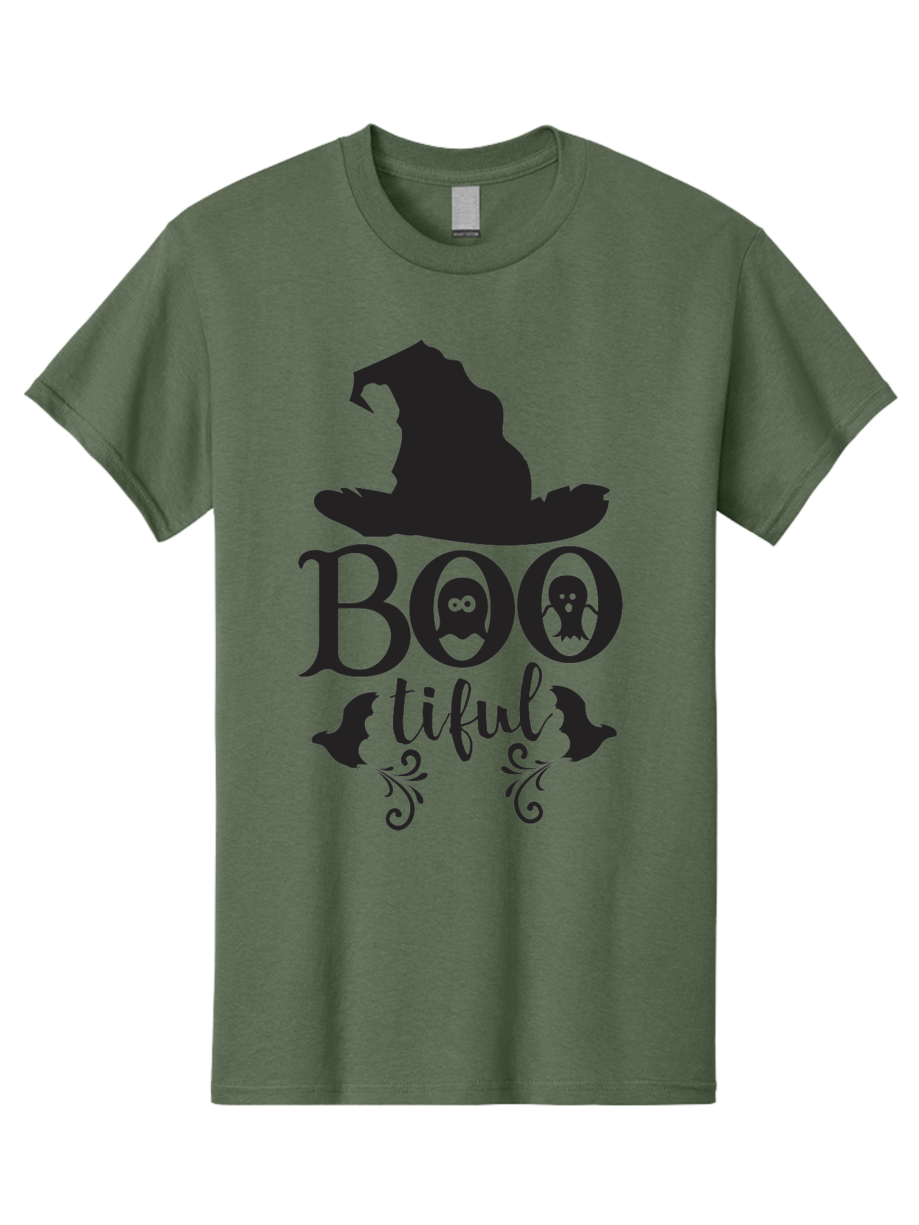 Boo-Tiful Men'S Graphic Tee, 100% Cotton, Comfortable Casual Summer Wear, Machine Washable, Halloween Design, Witch Hat, Ghostly Figures, Boo Tiful, Spooky Decor, Halloween Theme, Gothic Style, Mystical Vibes, Halloween Graphics Aac538