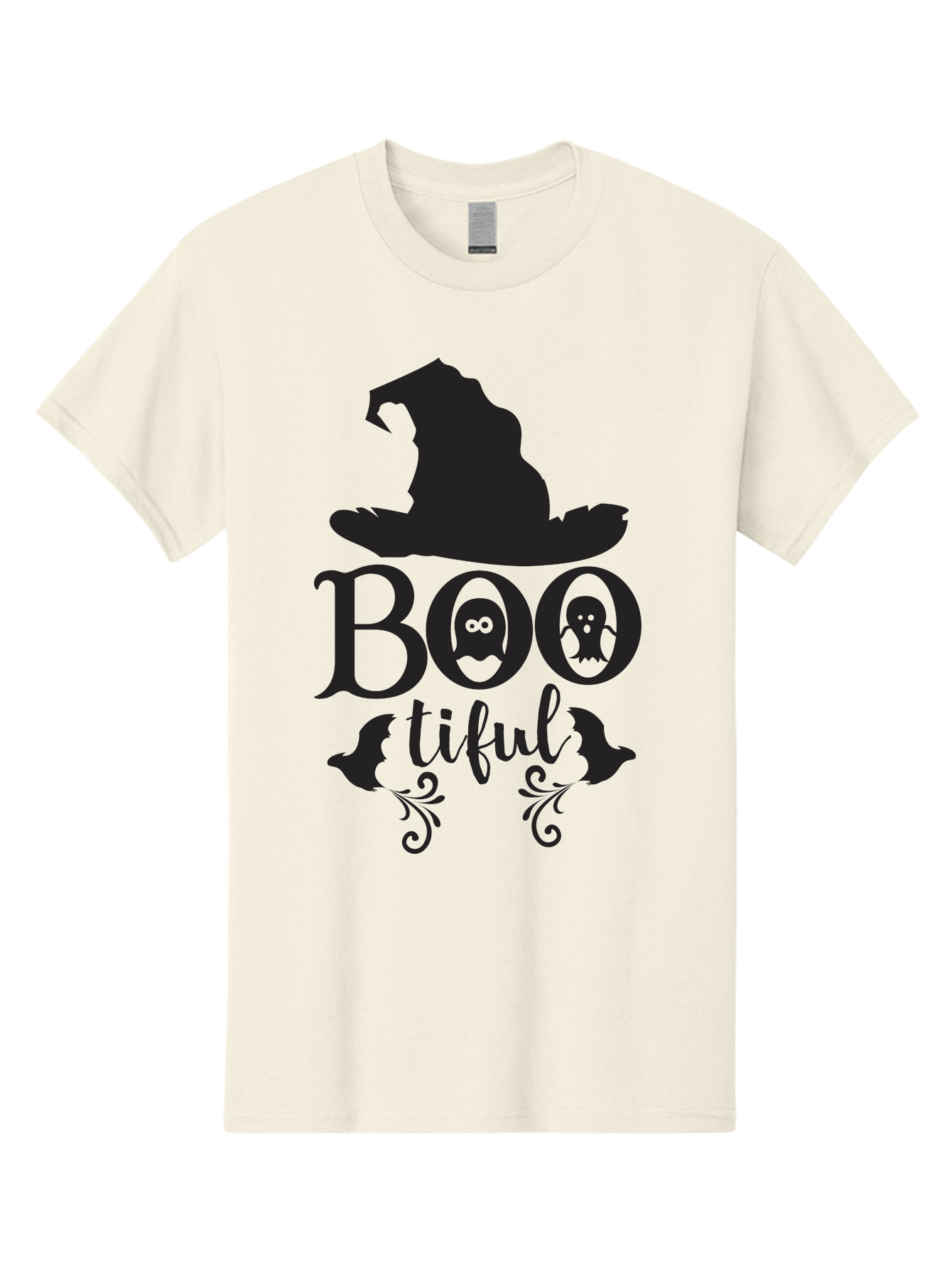 Boo-Tiful Men'S Graphic Tee, 100% Cotton, Comfortable Casual Summer Wear, Machine Washable, Halloween Design, Witch Hat, Ghostly Figures, Boo Tiful, Spooky Decor, Halloween Theme, Gothic Style, Mystical Vibes, Halloween Graphics Aac538