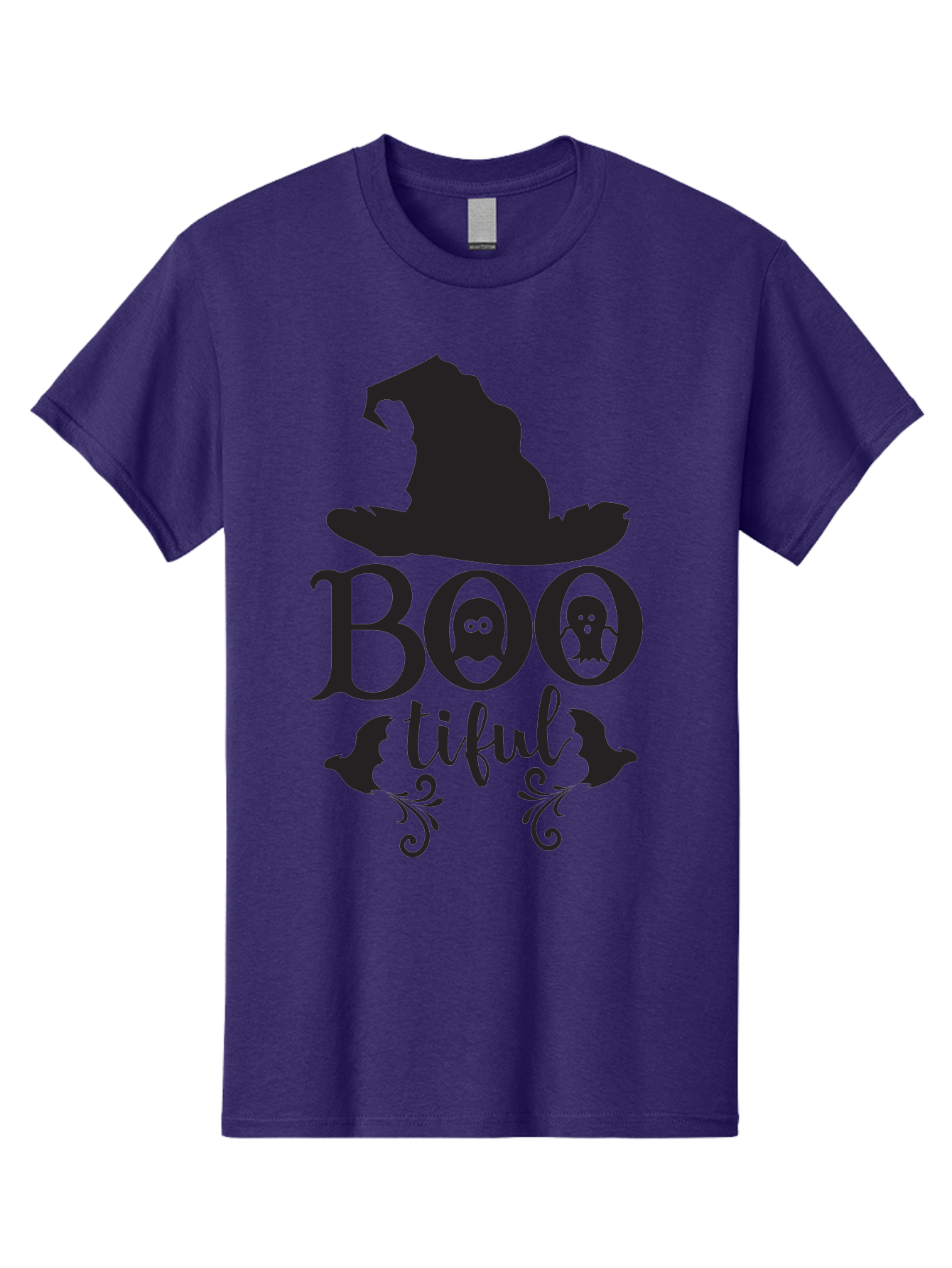 Boo-Tiful Men'S Graphic Tee, 100% Cotton, Comfortable Casual Summer Wear, Machine Washable, Halloween Design, Witch Hat, Ghostly Figures, Boo Tiful, Spooky Decor, Halloween Theme, Gothic Style, Mystical Vibes, Halloween Graphics Aac538