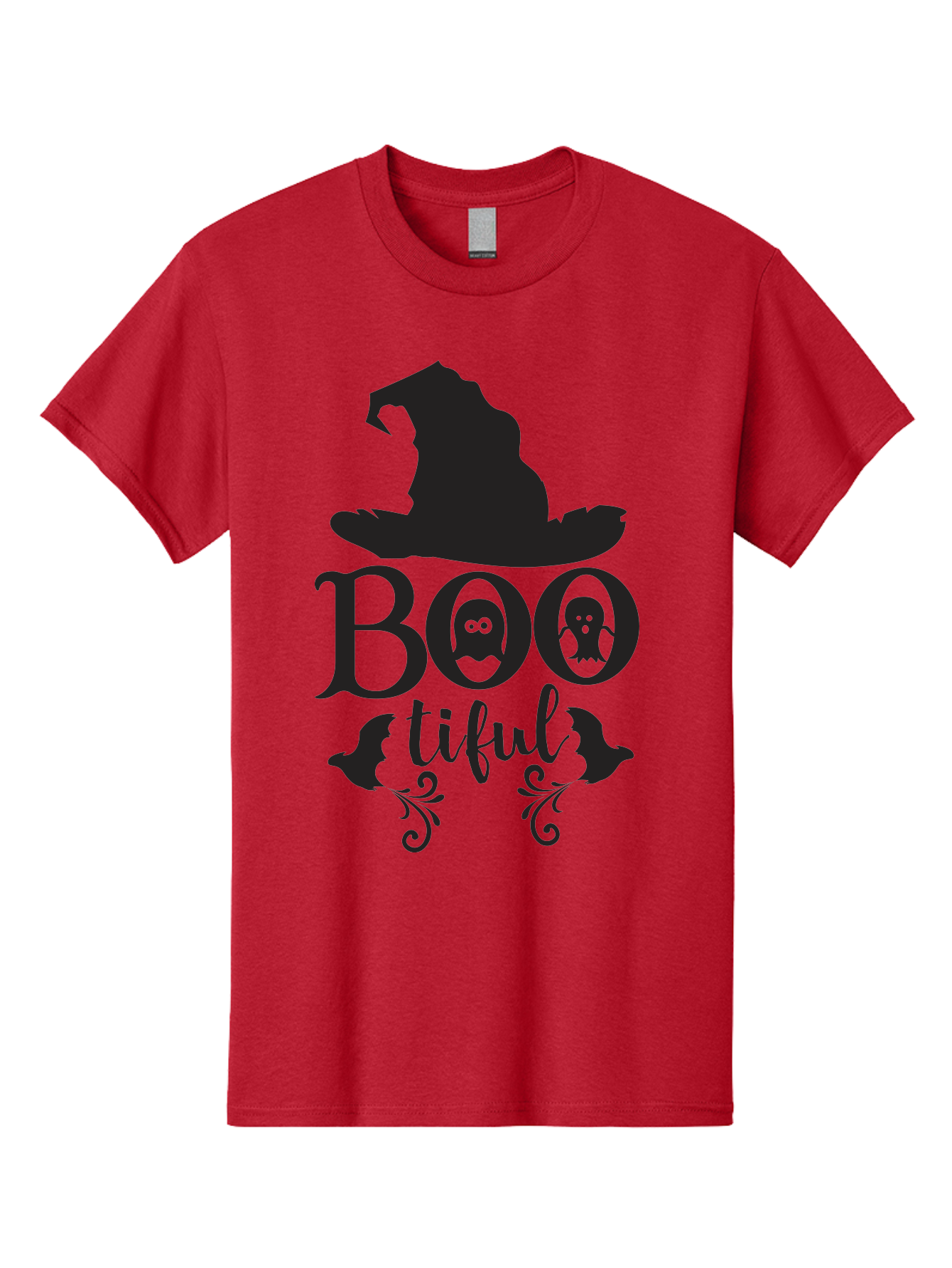 Boo-Tiful Men'S Graphic Tee, 100% Cotton, Comfortable Casual Summer Wear, Machine Washable, Halloween Design, Witch Hat, Ghostly Figures, Boo Tiful, Spooky Decor, Halloween Theme, Gothic Style, Mystical Vibes, Halloween Graphics Aac538