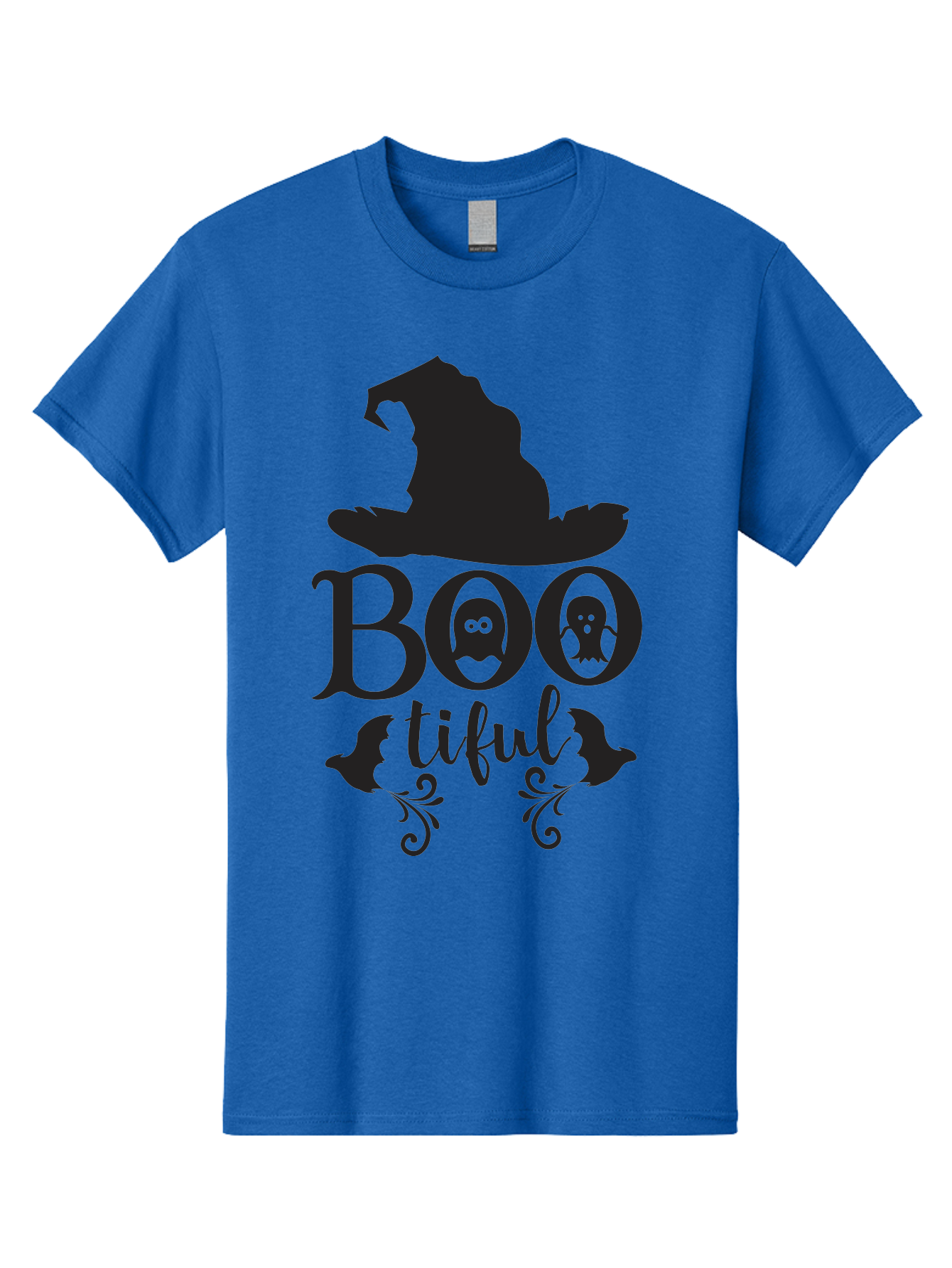 Boo-Tiful Men'S Graphic Tee, 100% Cotton, Comfortable Casual Summer Wear, Machine Washable, Halloween Design, Witch Hat, Ghostly Figures, Boo Tiful, Spooky Decor, Halloween Theme, Gothic Style, Mystical Vibes, Halloween Graphics Aac538