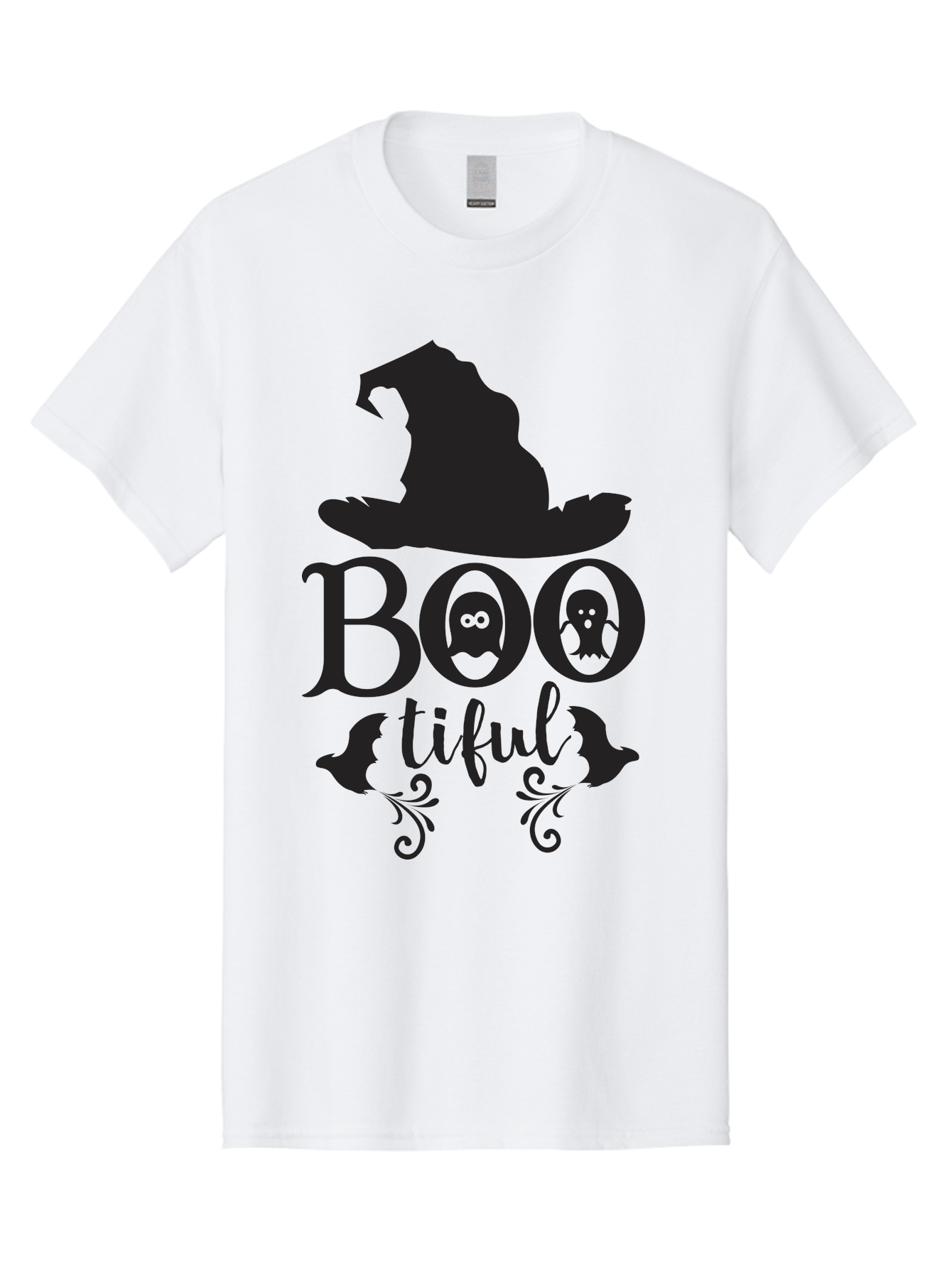 Boo-Tiful Men'S Graphic Tee, 100% Cotton, Comfortable Casual Summer Wear, Machine Washable, Halloween Design, Witch Hat, Ghostly Figures, Boo Tiful, Spooky Decor, Halloween Theme, Gothic Style, Mystical Vibes, Halloween Graphics Aac538