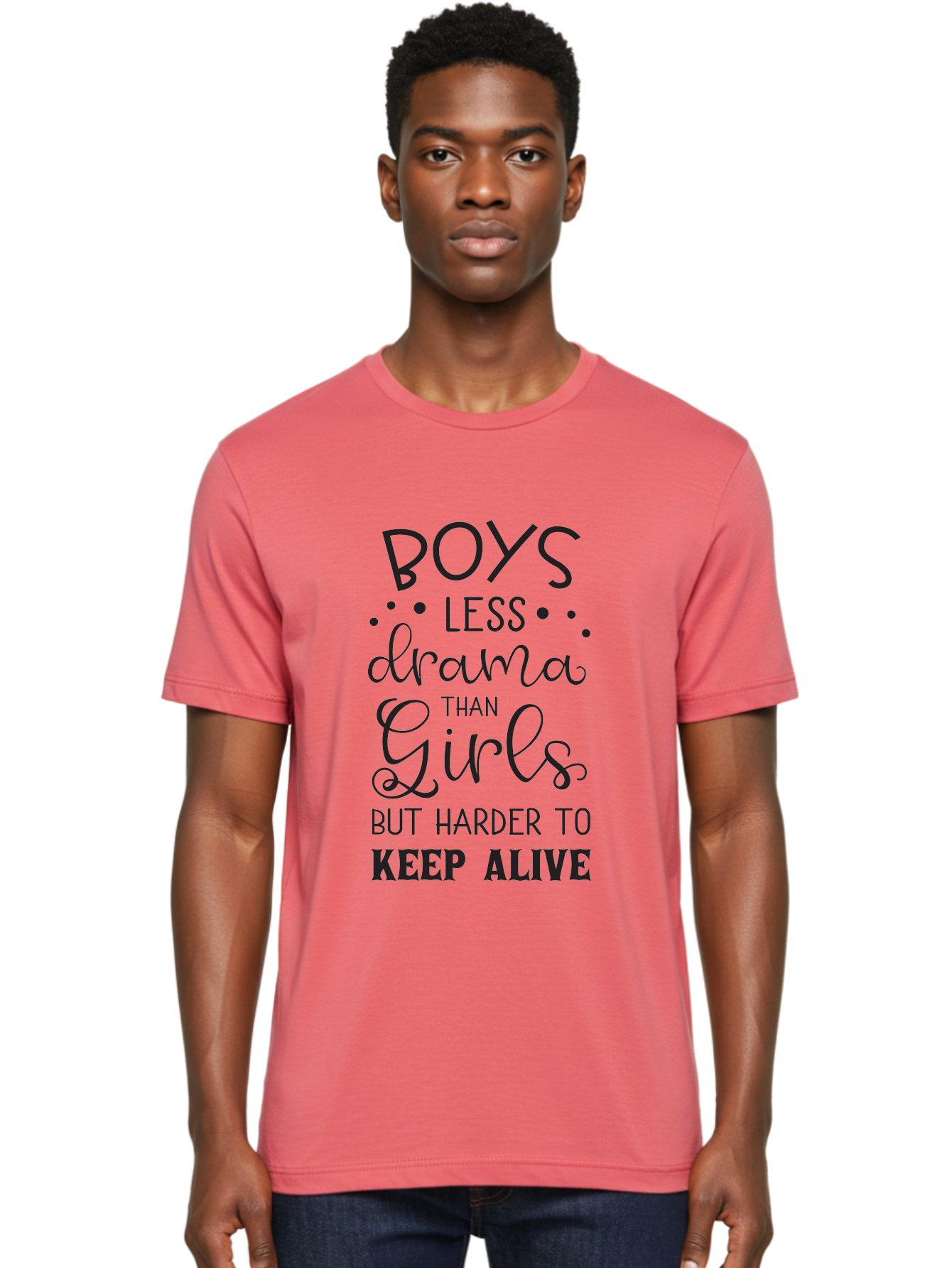 Boys-Less-Drama-Than-Girls-But-Harder-To-Keep-Alive Men'S Graphic Tee, 100% Cotton, Comfortable Casual Summer Wear, Machine Washable, Funny Quotes, Humorous Sayings, Boys Vs Girls, Witty Humor, Playful Teasing, Sassy Phrases, Aac541