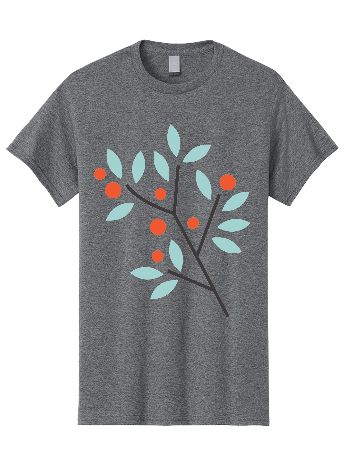 Branch-With-Leaves-And-Berries Men'S Graphic Tee, 100% Cotton, Comfortable Casual Summer Wear, Machine Washable, Simple Branch, Red Berries, Light Blue Leaves, Black Branches, Minimalist Design, Flat Illustration, Nature-Inspired Art, Aac542