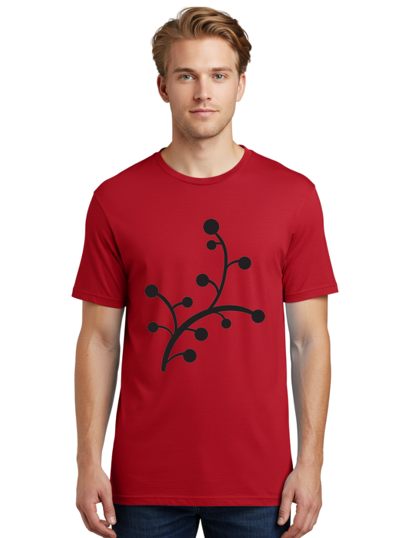 Branched-Stem Men'S Graphic Tee, 100% Cotton, Comfortable Casual Summer Wear, Machine Washable, Mistletoe Silhouette, Minimalist Design, Black And Green Color Scheme, Festive Decor, Holiday Icon, Christmas Symbol, Simple Graphics, Aac543