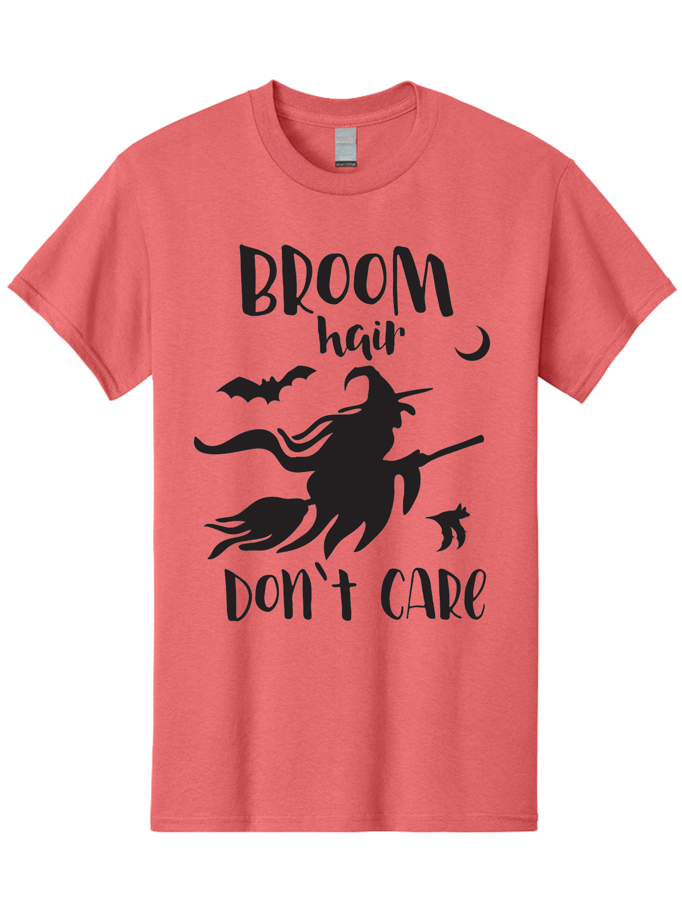 Broom-Hair-Don-T-Care Men'S Graphic Tee, 100% Cotton, Comfortable Casual Summer Wear, Machine Washable, Witch Silhouette, Broomstick, Halloween Theme, Bats Flying, Crescent Moon, Cat Silhouette, Spooky Atmosphere, Witchy Vibes, Mystical Night, Aac547