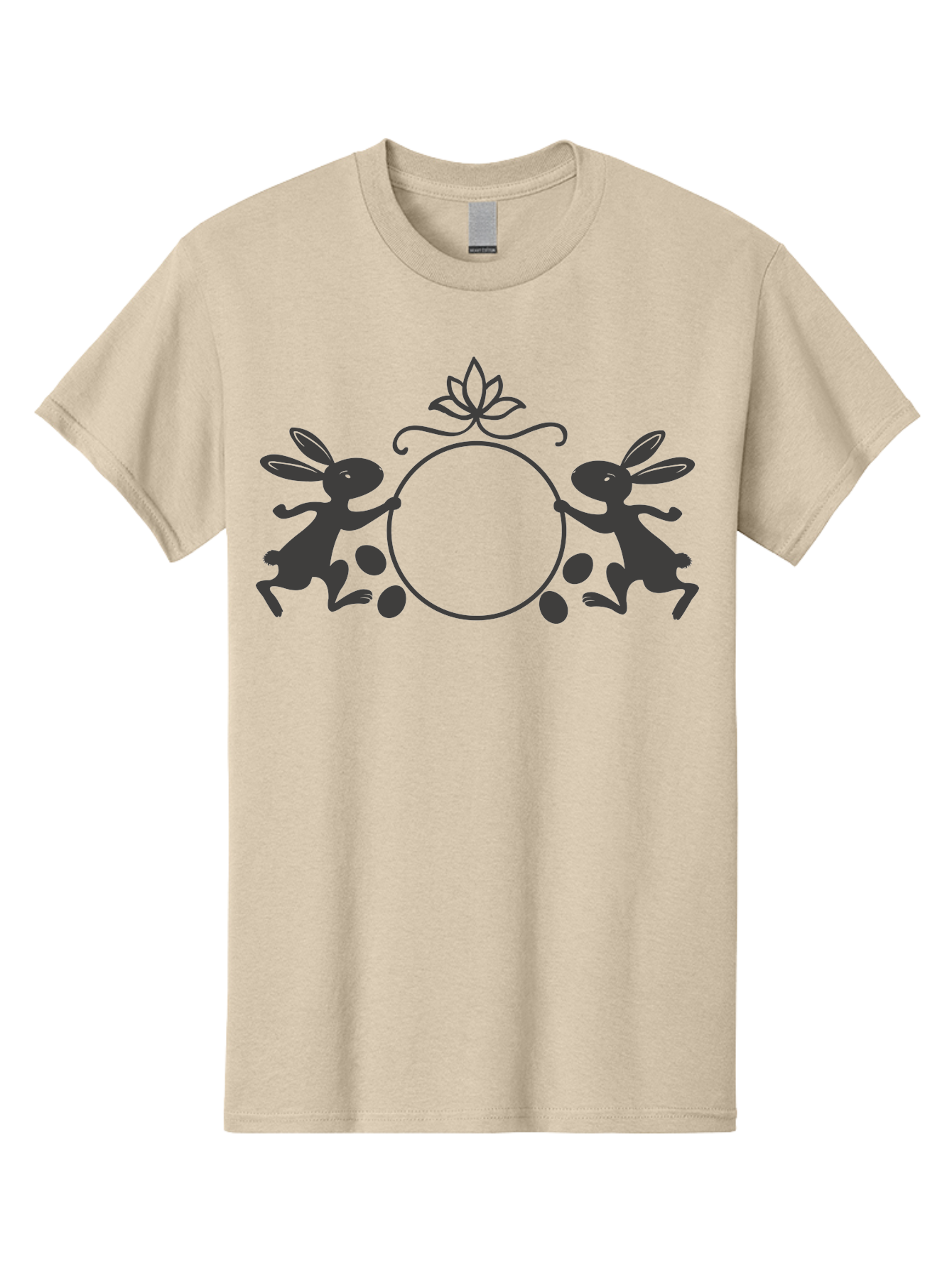 Bunnies-And-Eggs-Frame Men'S Graphic Tee, 100% Cotton, Comfortable Casual Summer Wear, Machine Washable, Easter Bunnies, Holding Circle, Eggs, Floral Decor, Spring Theme, Easter Eggs, Bunny Silhouette, Pastel Colors, Easter Decoration Aac548