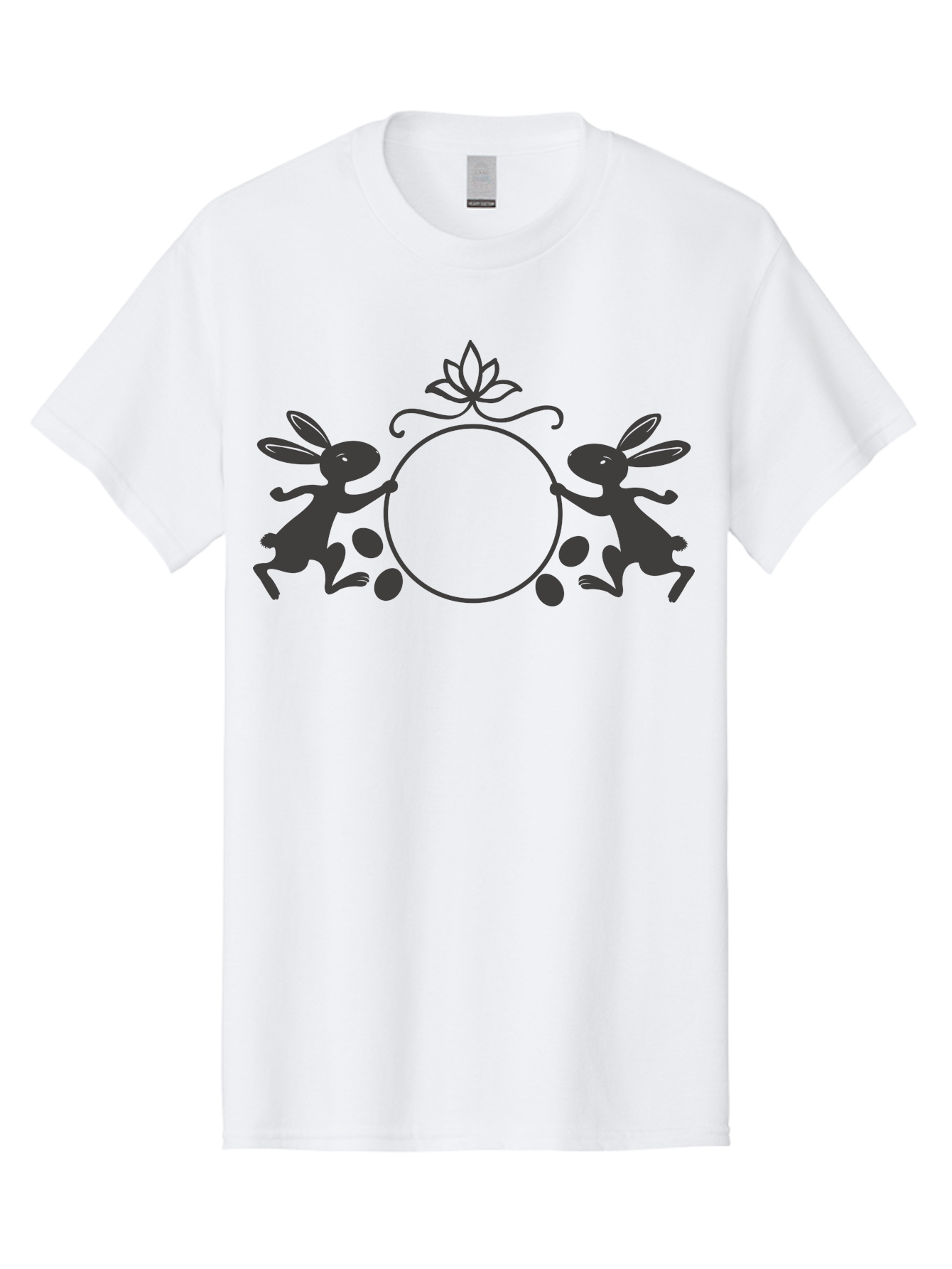 Bunnies-And-Eggs-Frame Men'S Graphic Tee, 100% Cotton, Comfortable Casual Summer Wear, Machine Washable, Easter Bunnies, Holding Circle, Eggs, Floral Decor, Spring Theme, Easter Eggs, Bunny Silhouette, Pastel Colors, Easter Decoration Aac548